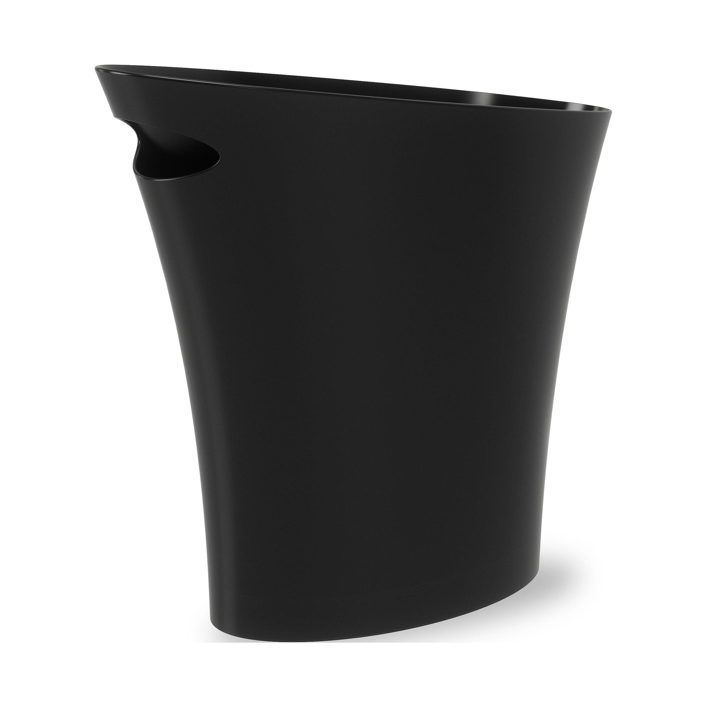 Slim Black Plastic Office Waste Basket with Handle