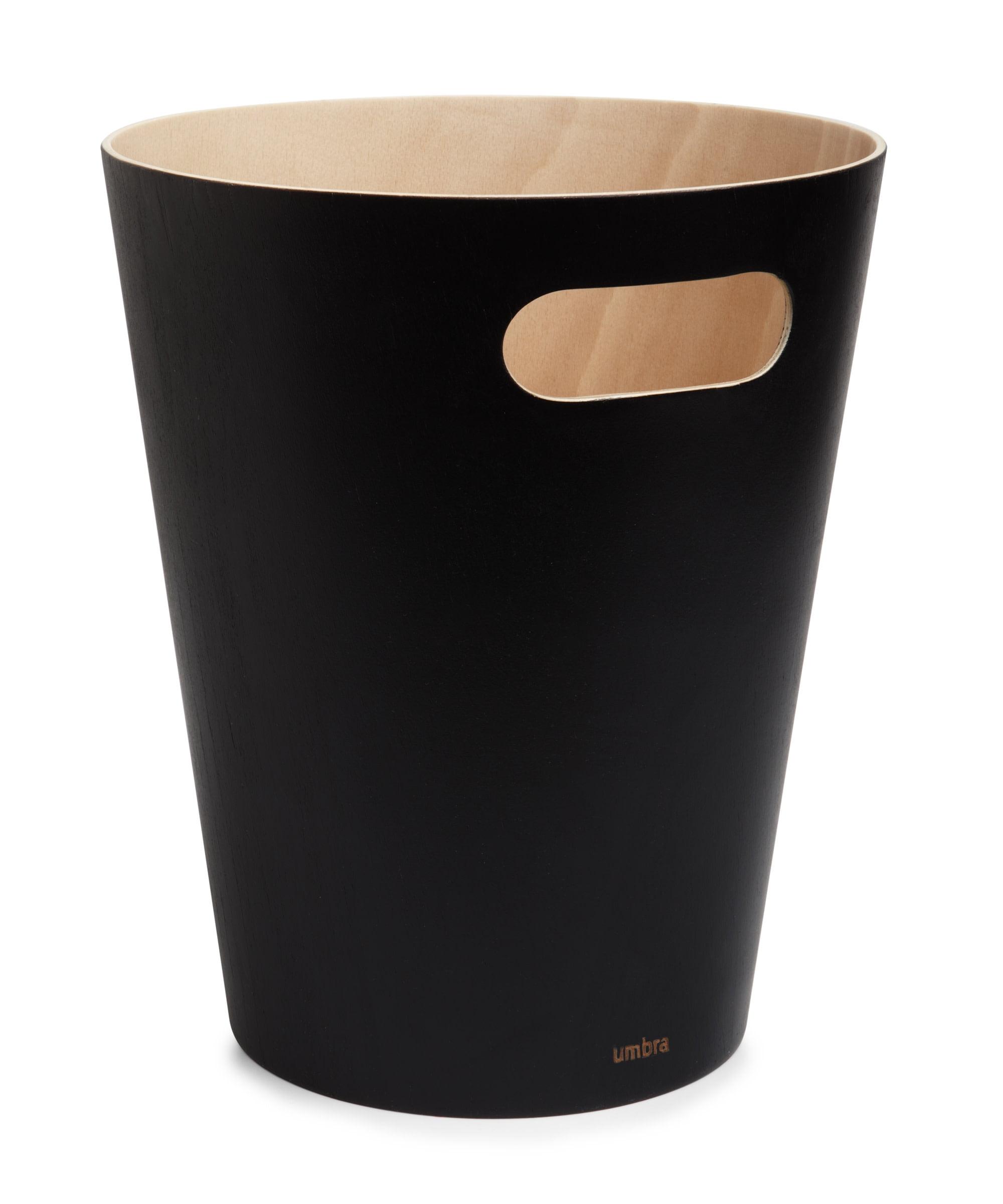 Black and Natural Wood Scandinavian Waste Basket