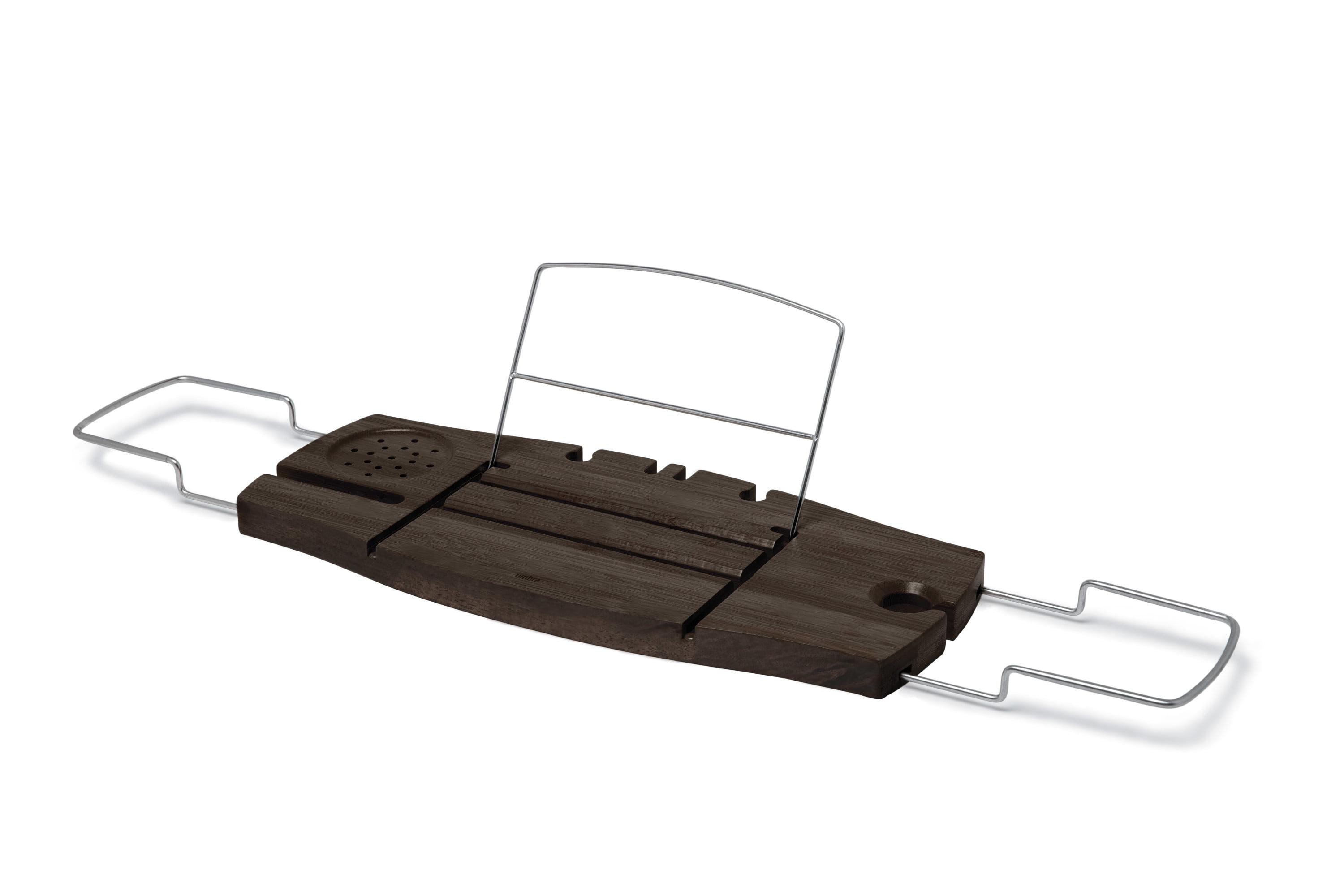 Aquala Extendable Walnut Bamboo Bathtub Caddy with Modern Luxuries