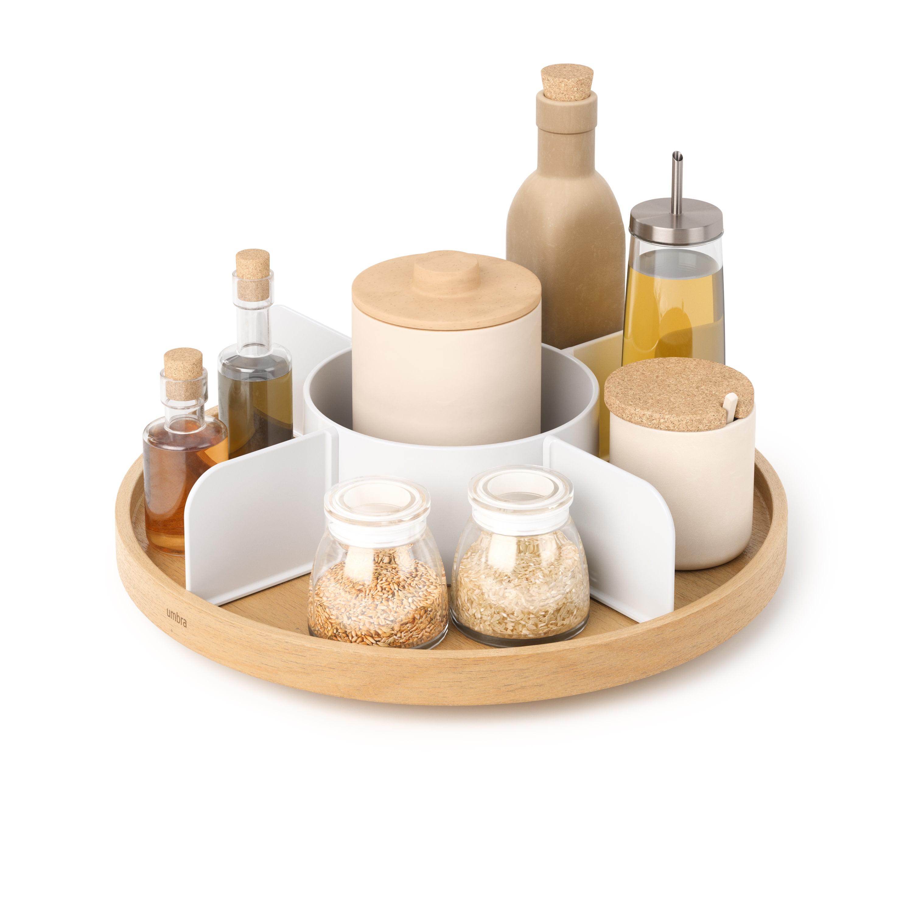 White and Natural Recycled Plastic and Wood Lazy Susan Organizer