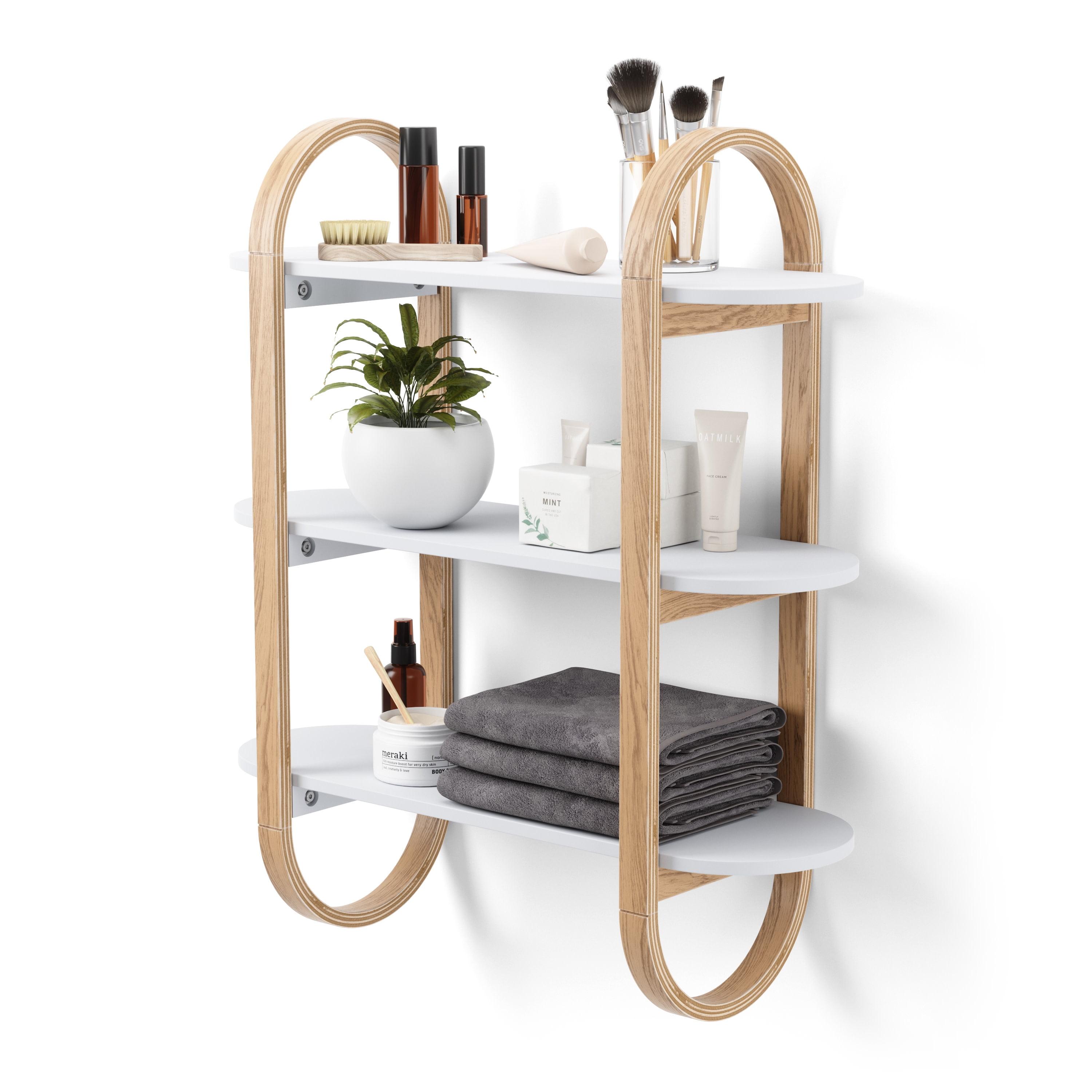 Bellwood Pill-Shaped 3-Tier White & Natural Wood Wall Shelf