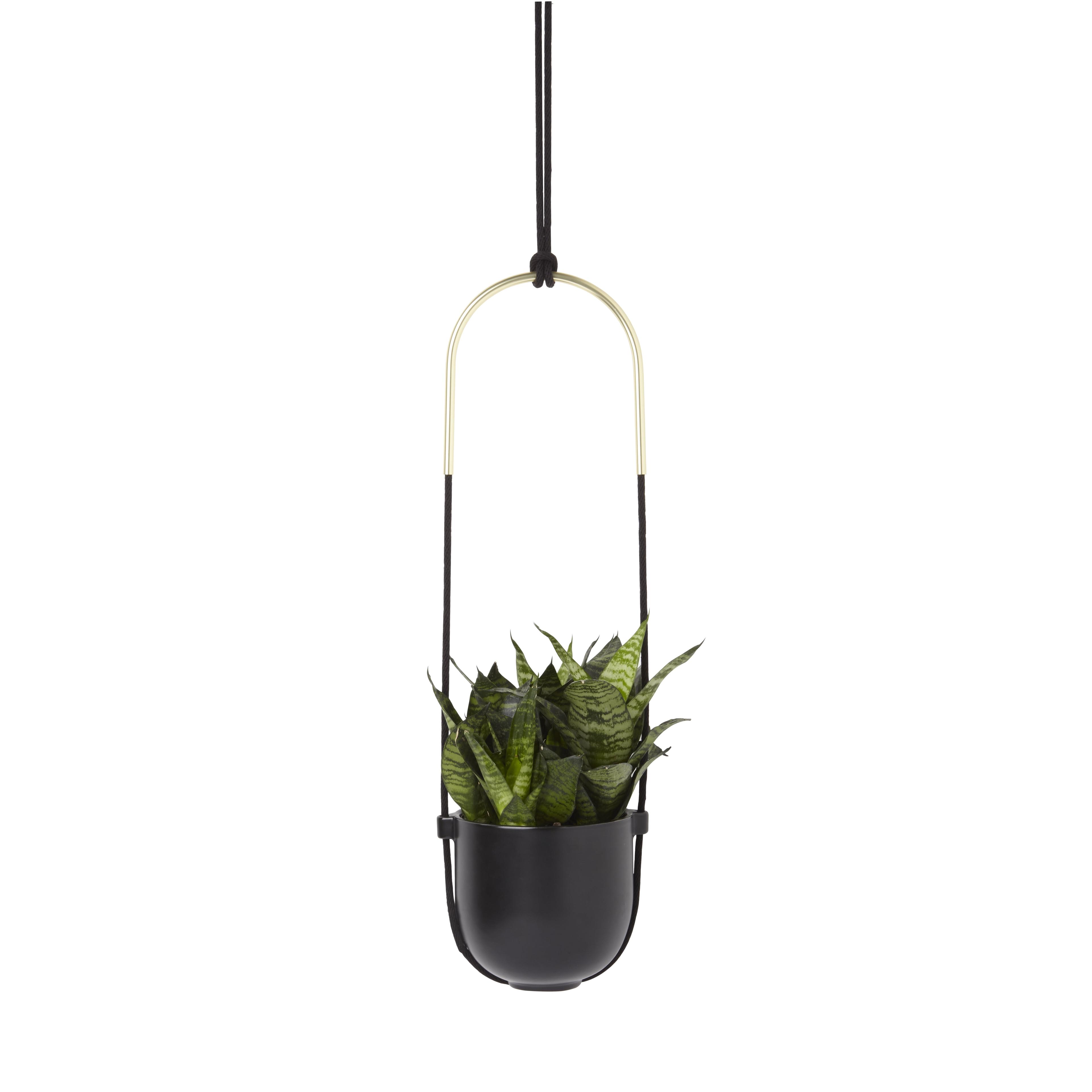 Bolo Soft Curve Black Ceramic Indoor/Outdoor Hanging Planter