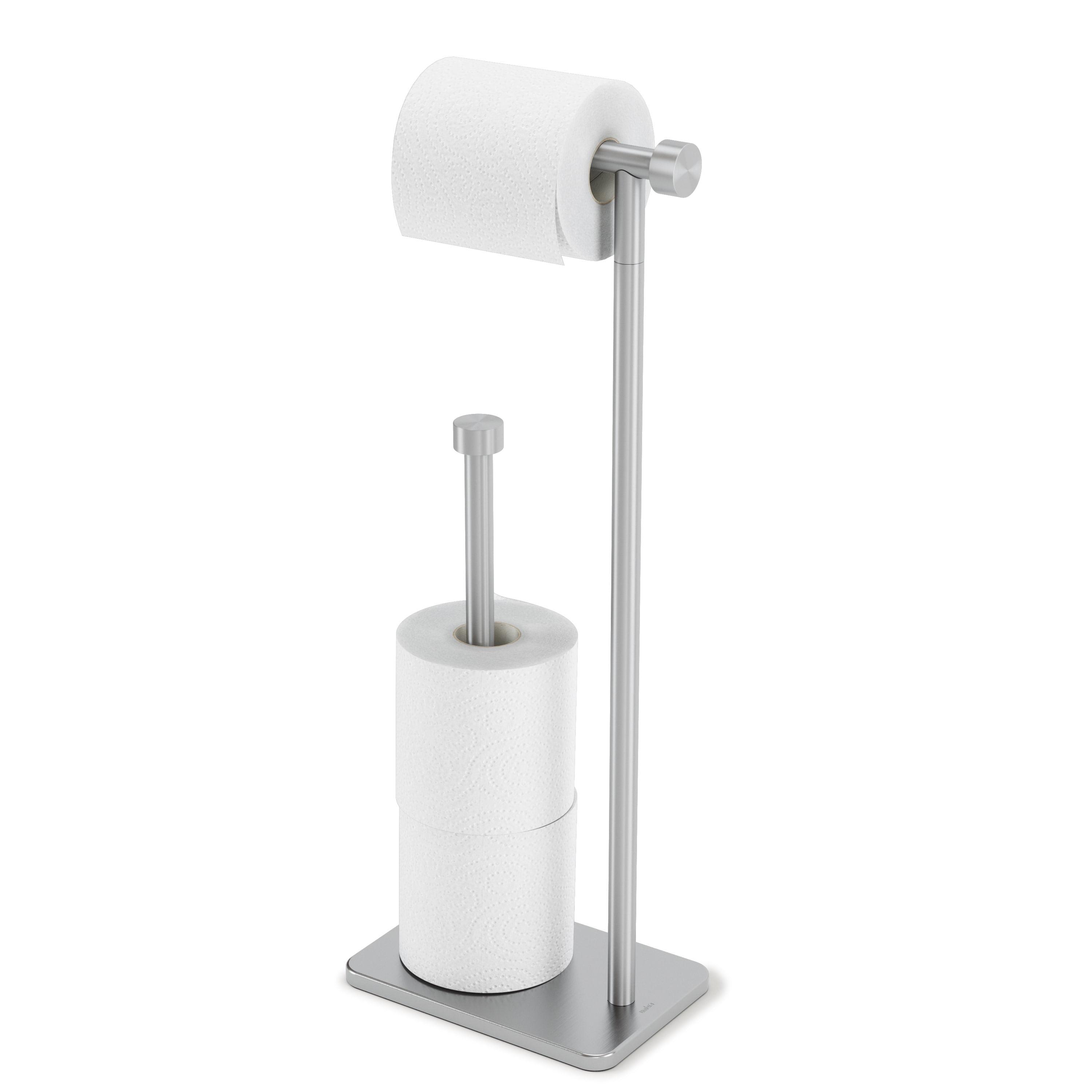 Nickel Minimalist Freestanding Toilet Paper Holder with Reserve