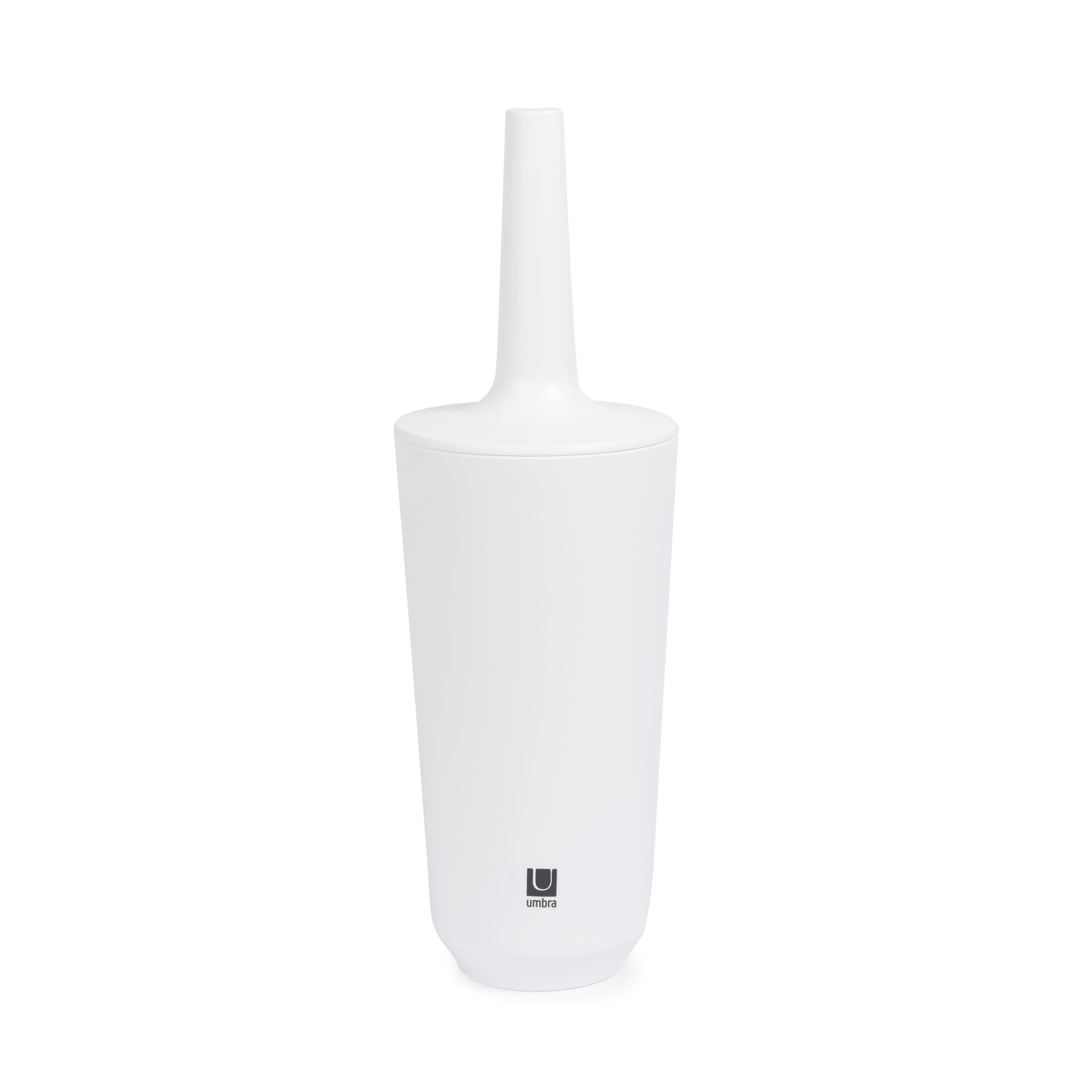 Compact White Ceramic Toilet Brush with Enclosed Holder