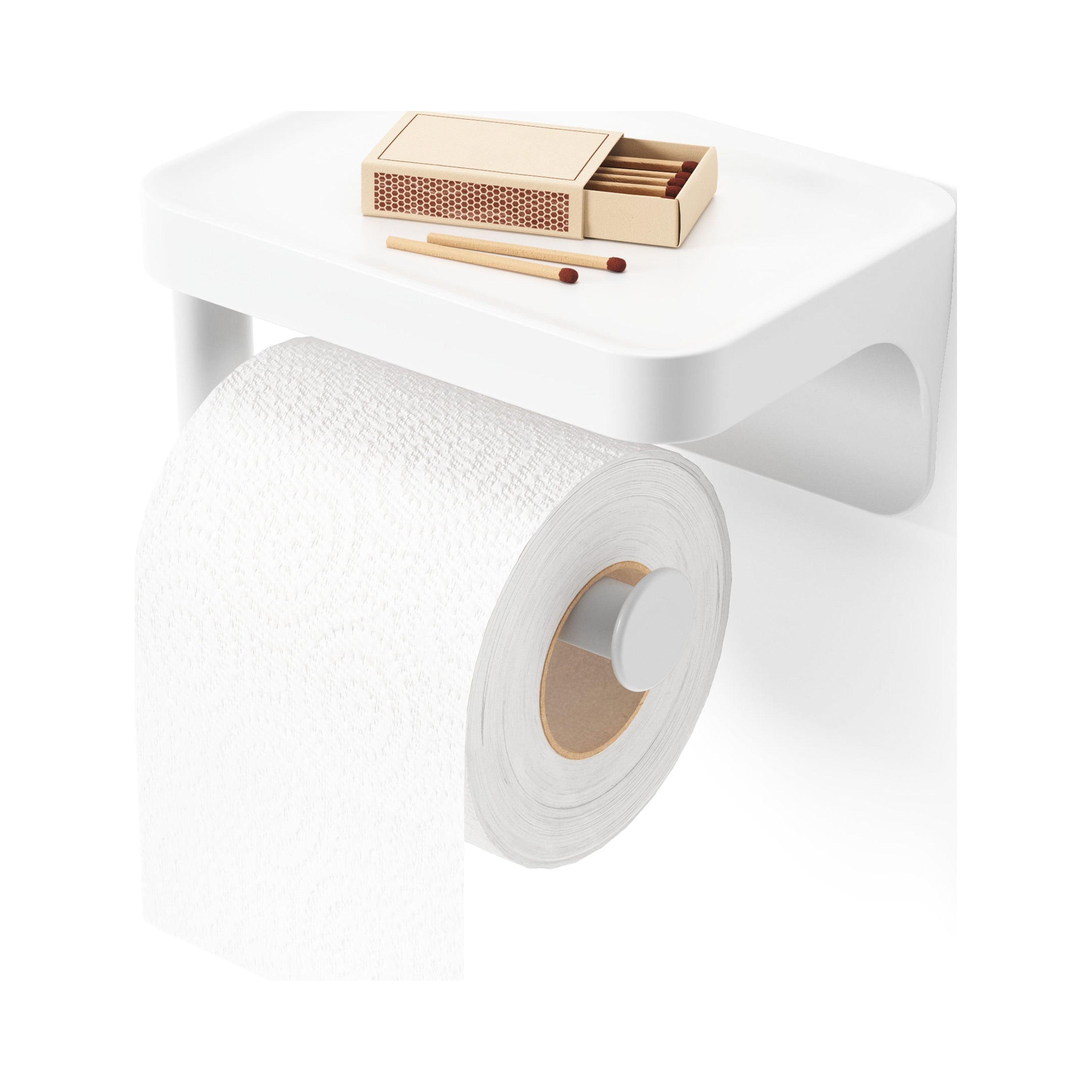 White Adhesive Toilet Paper Holder with Shelf