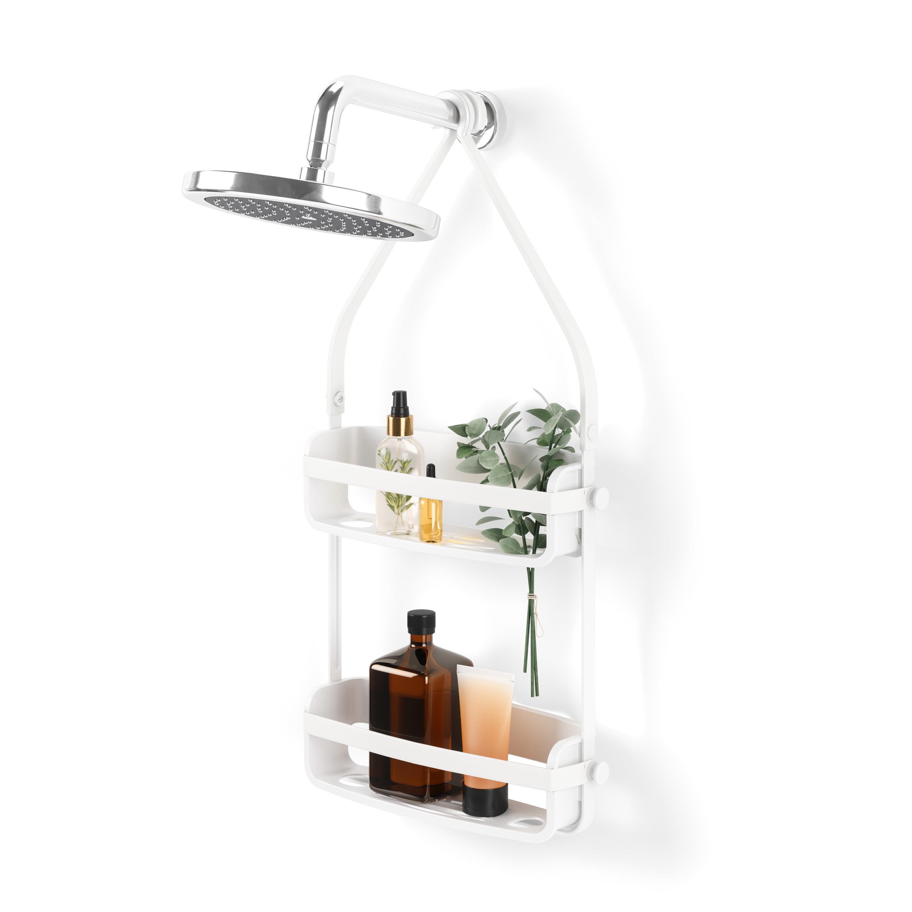 Flex White Minimalist Plastic Shower Caddy with Suction Mount