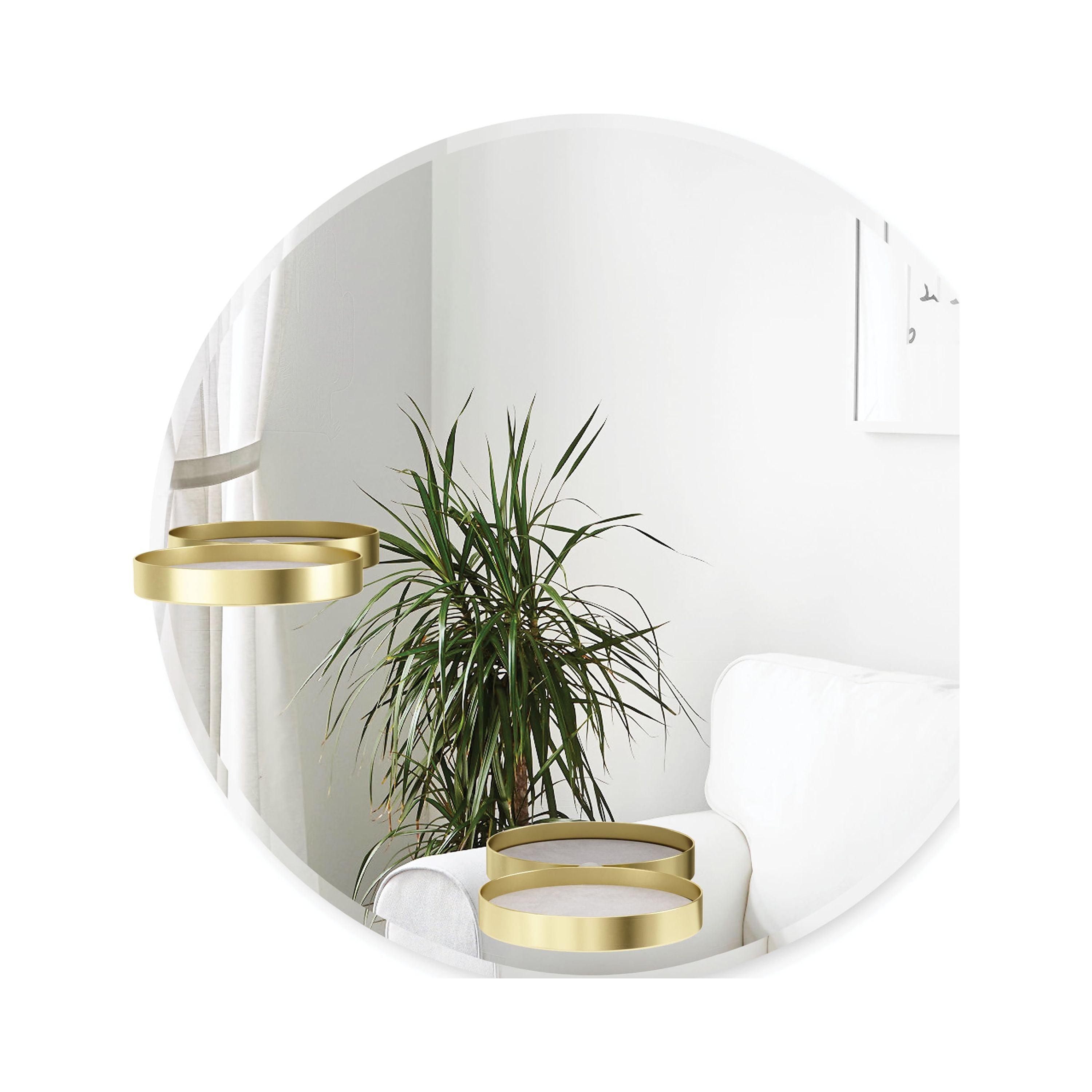 Frameless Round Wall Mirror with Brass Shelves