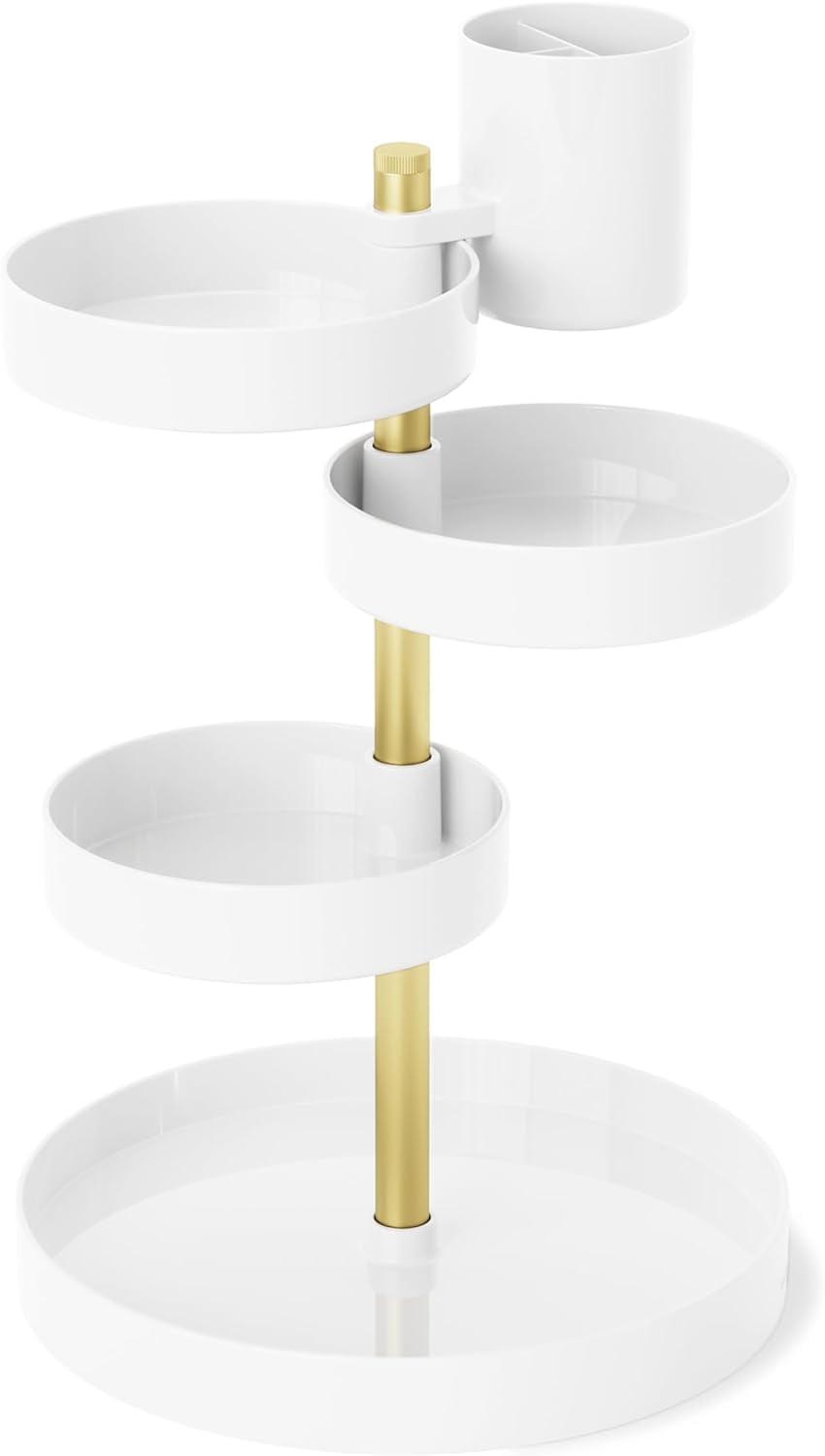 White and Brass 3-Tier Rotating Vanity Tray