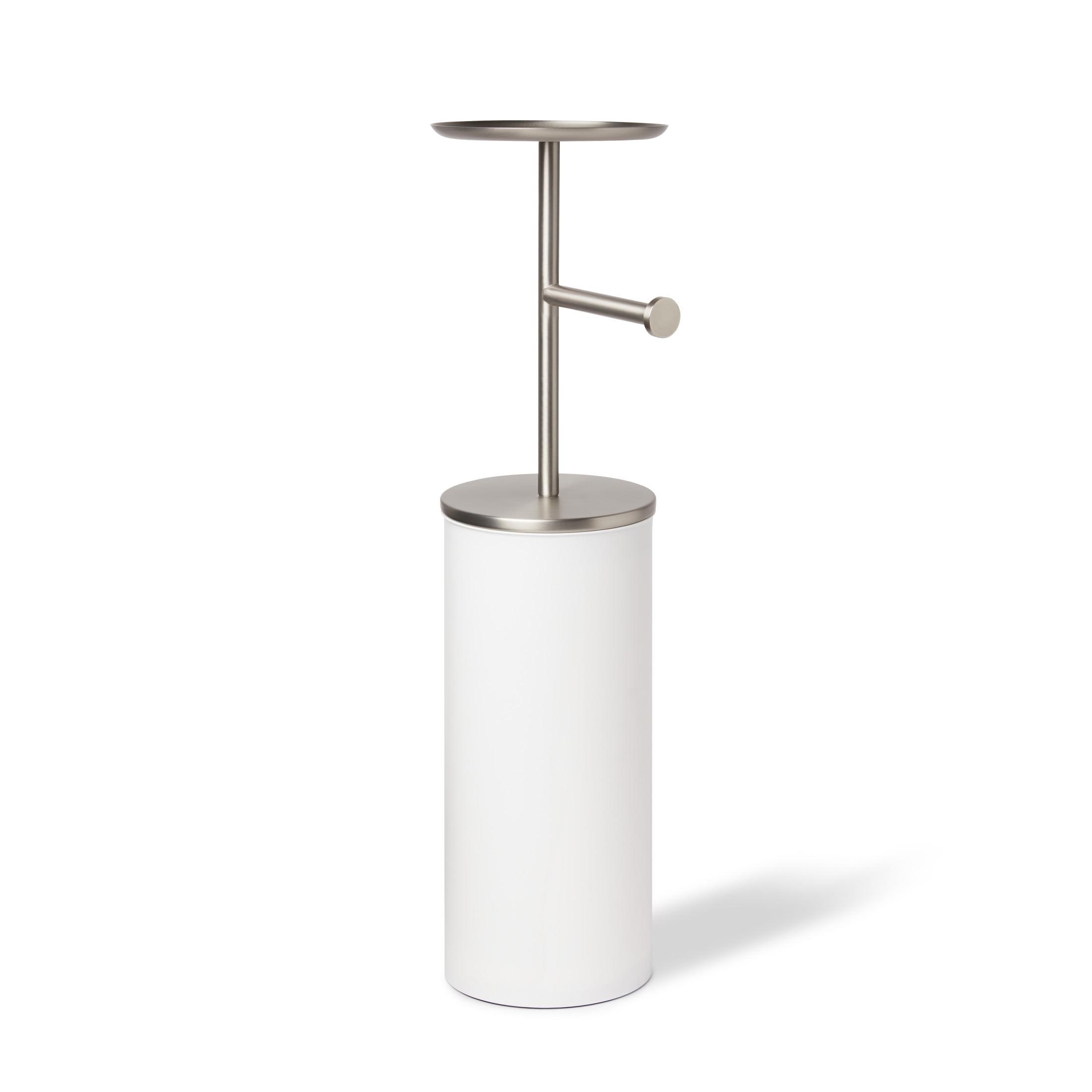 White Nickel Freestanding Toilet Paper Holder with Storage