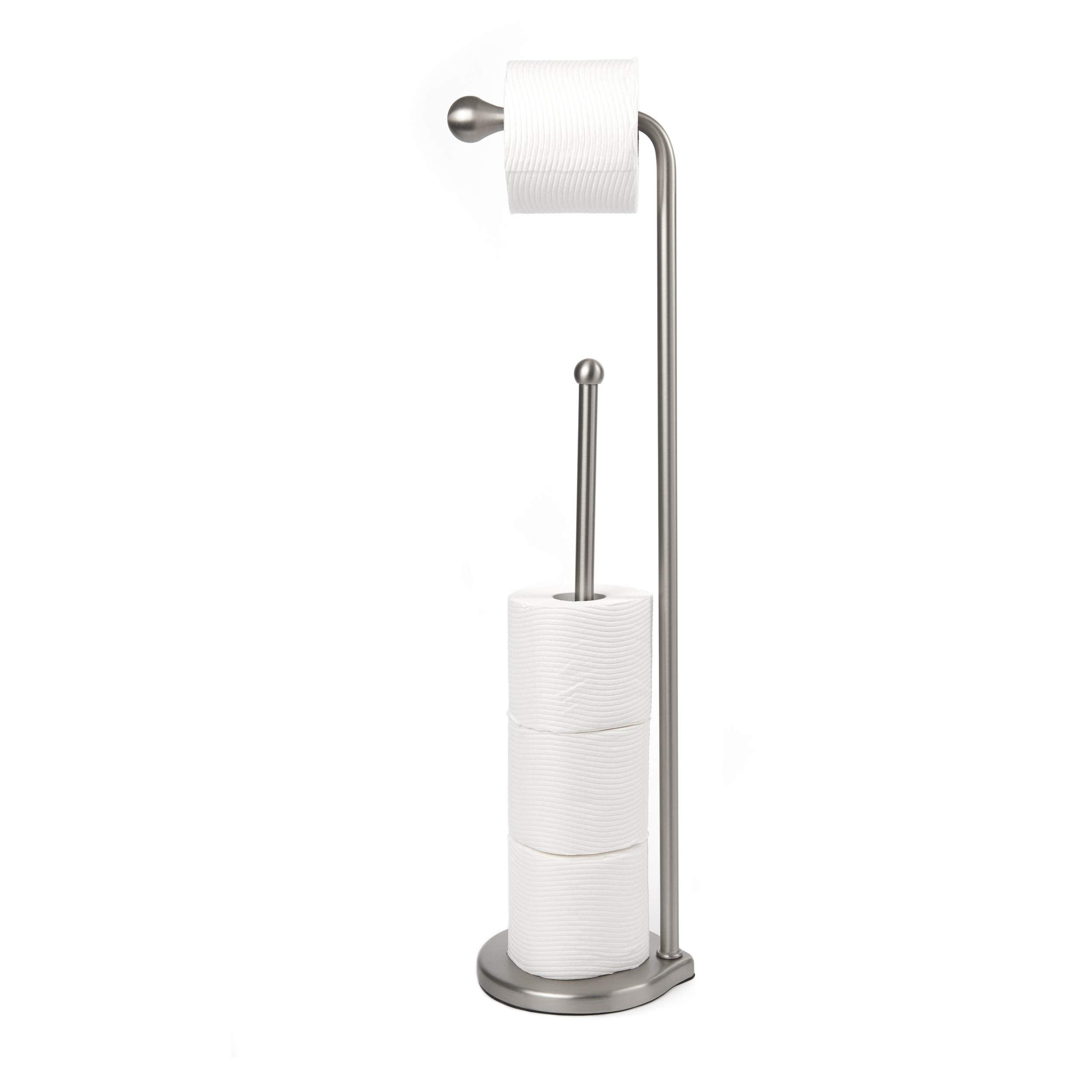 Nickel Metal Teardrop Toilet Paper Stand with Weighted Base