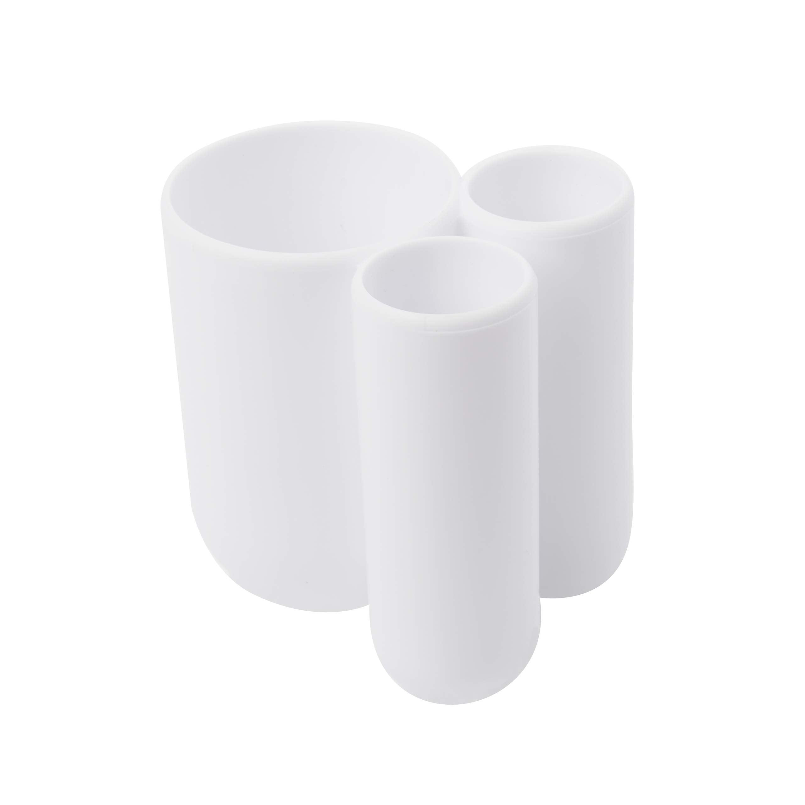 White Round Plastic Toothbrush Holder with Compartments