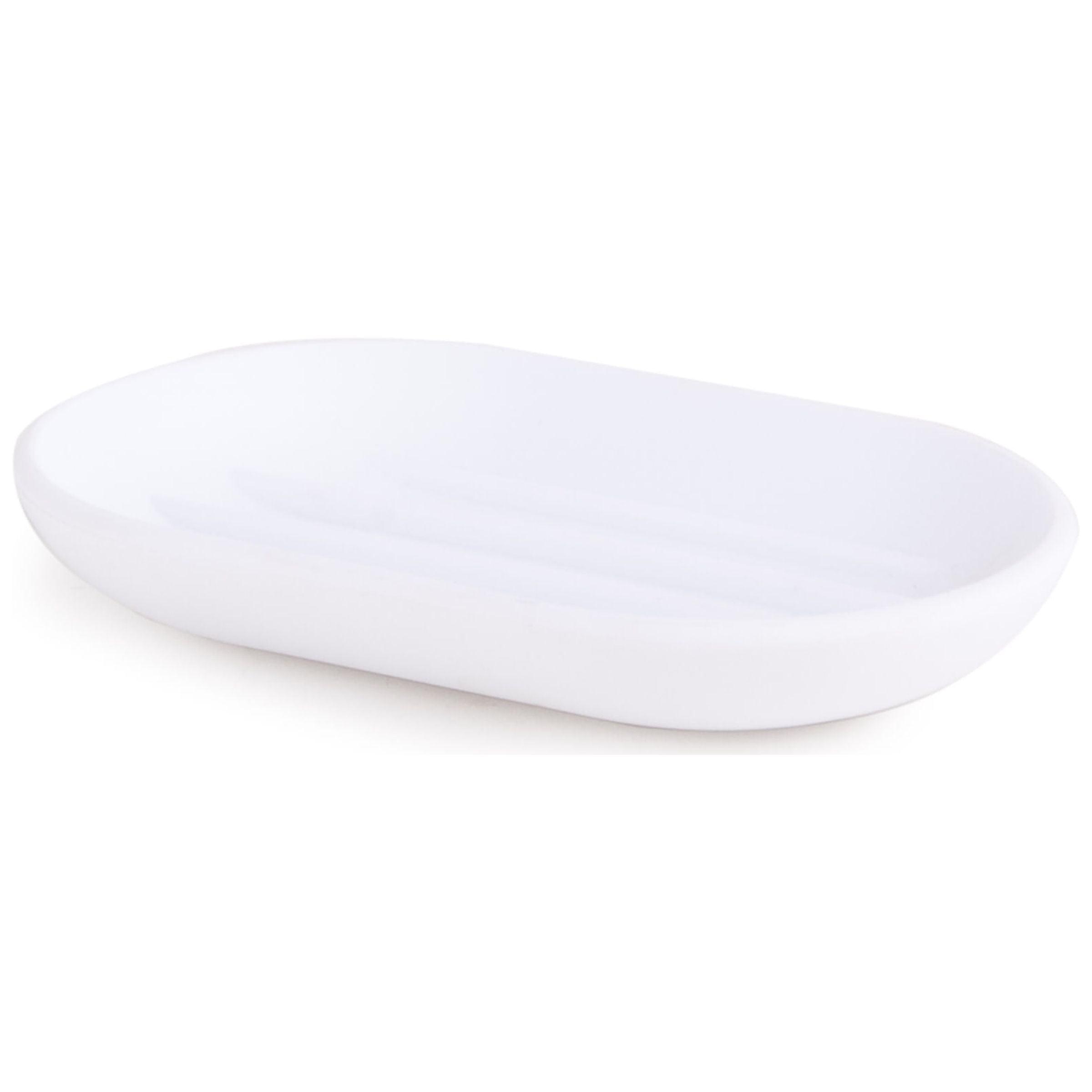 White Soft-Touch Plastic Soap Dish with Raised Ridges