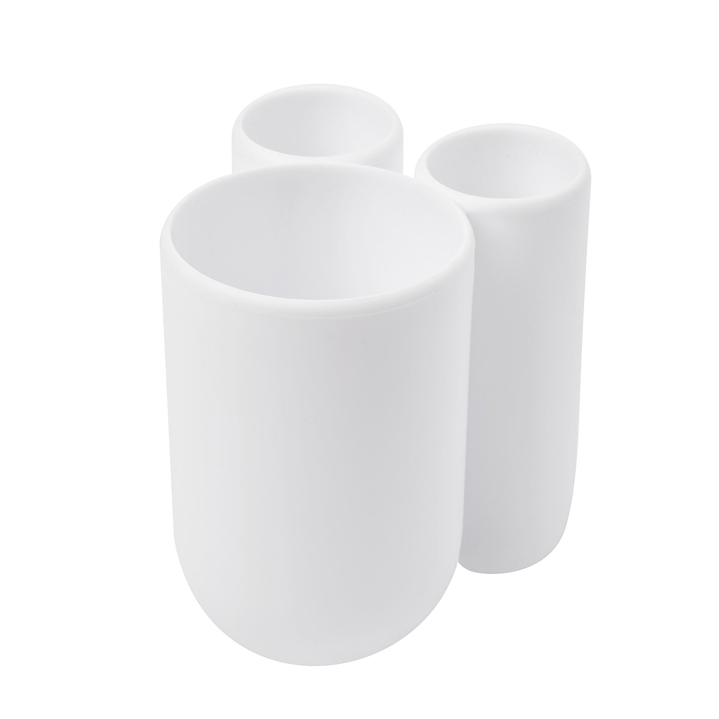 White Round Plastic Toothbrush Holder with Compartments