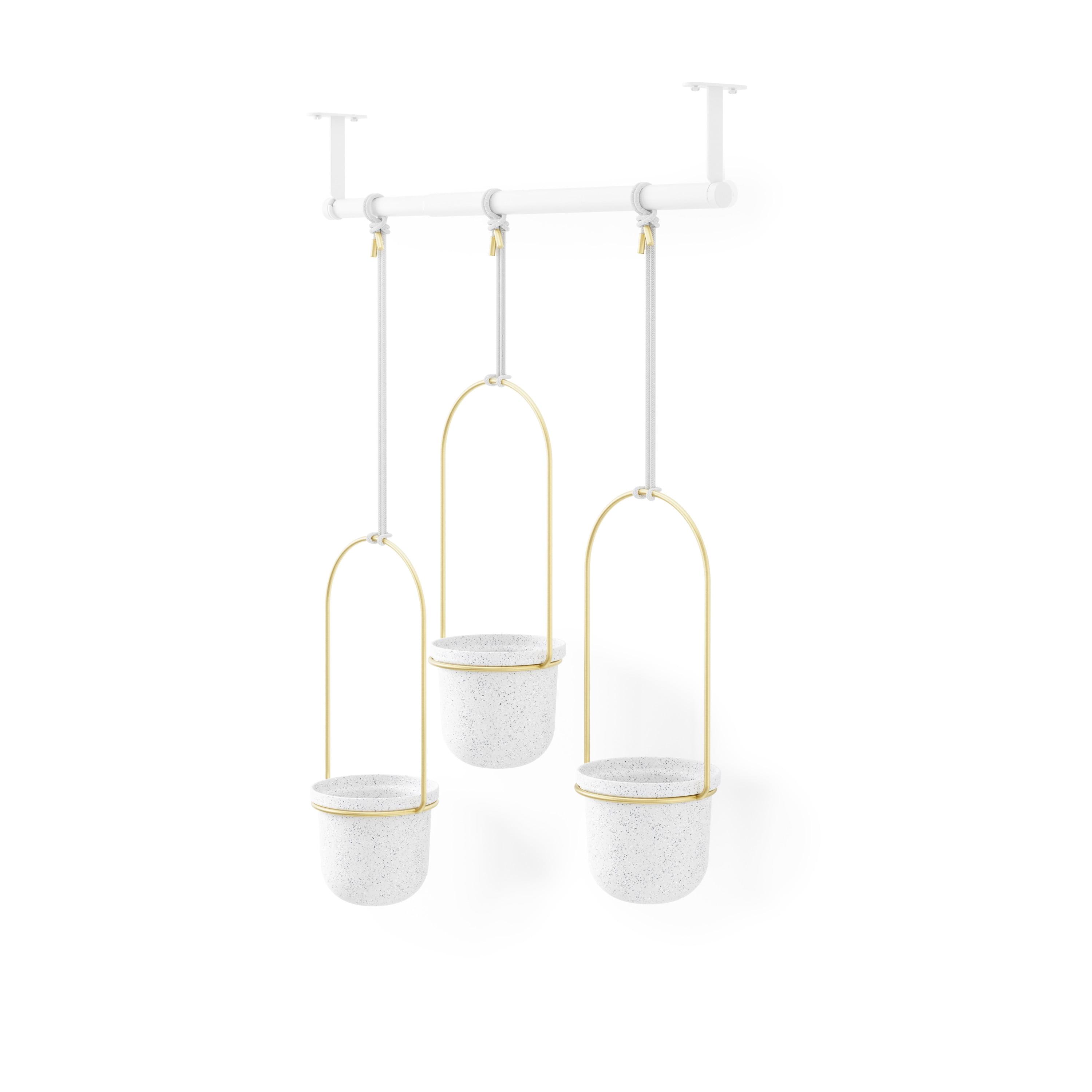 White and Brass Adjustable Hanging Planter Set