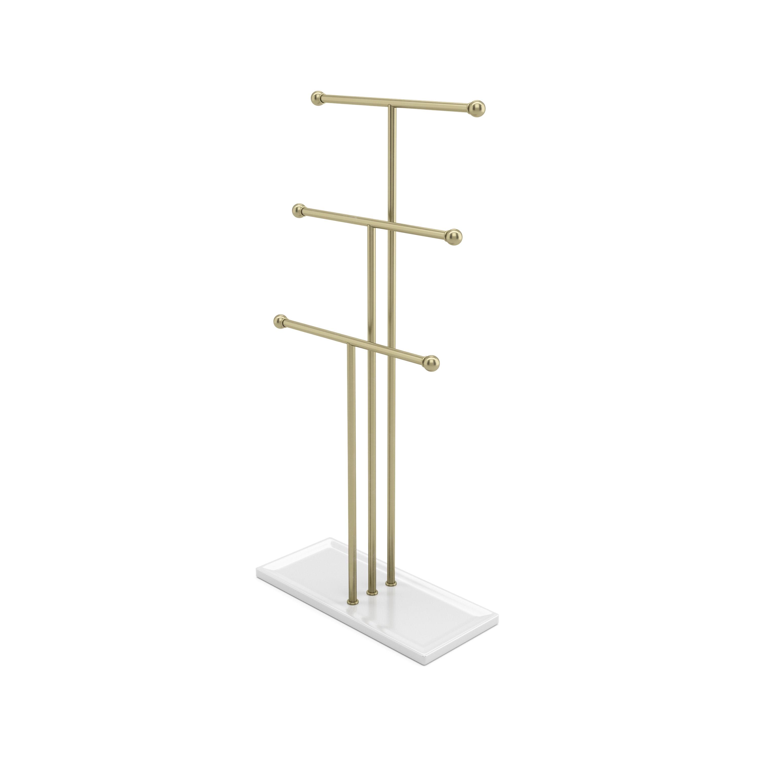 White and Brass Modern Hanging Jewelry Stand with Lock