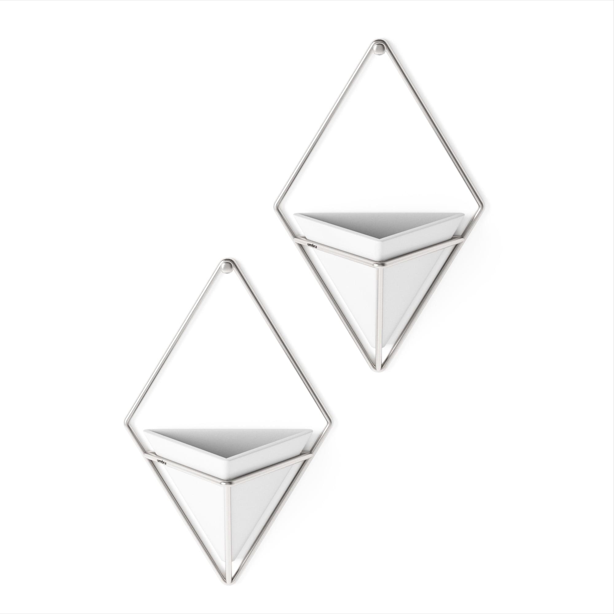 White Nickel Triangular Wall Mounted Ceramic Planter Set