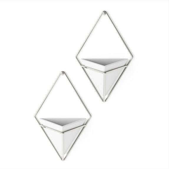 Umbra Trigg Ceramic Hanging Planter Wall Décor Set of 2 White Nickel