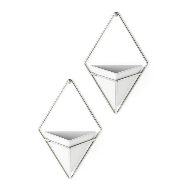 Umbra Trigg Ceramic Hanging Planter Wall Décor Set of 2 White Nickel