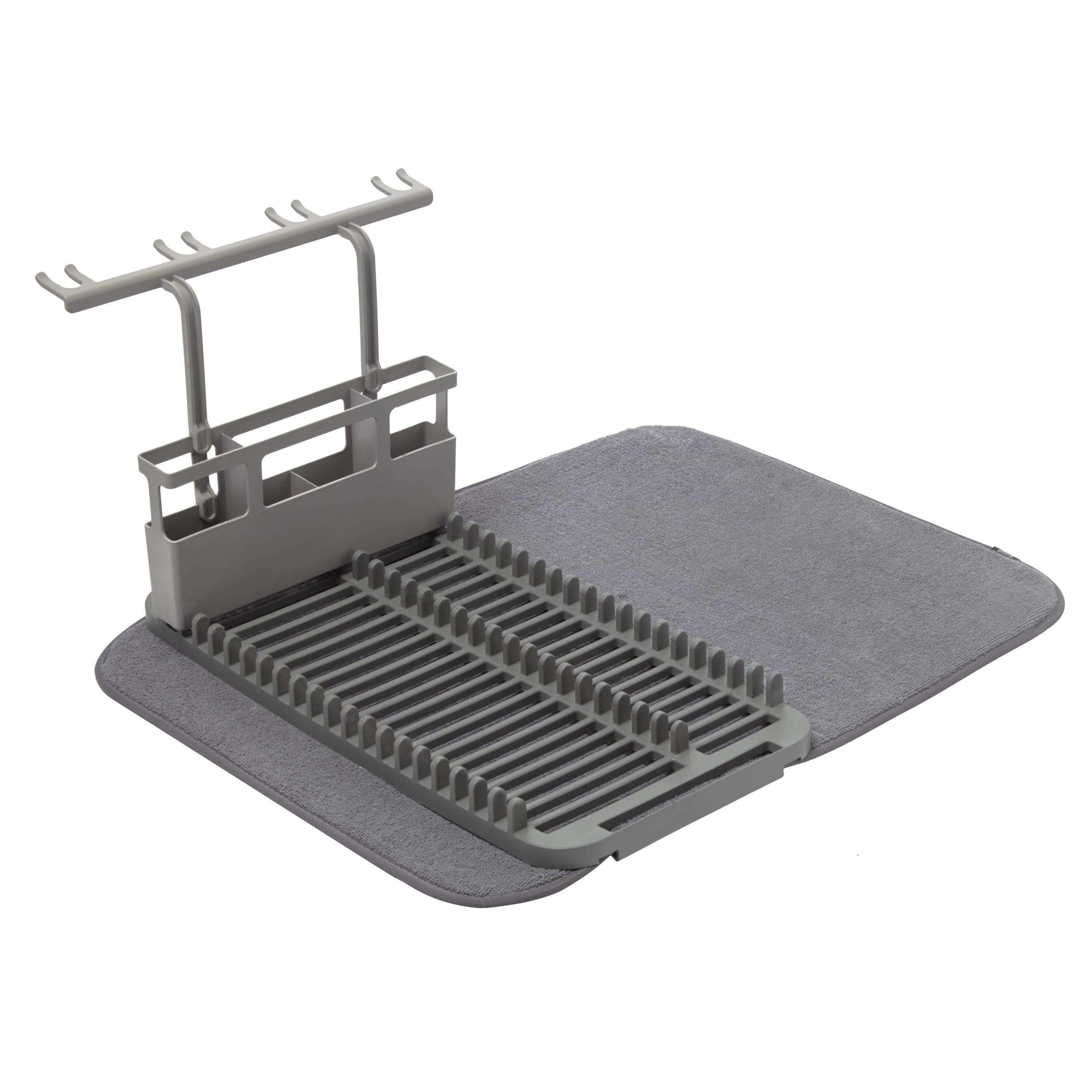 Compact Charcoal Polypropylene Dish Rack with Microfiber Mat