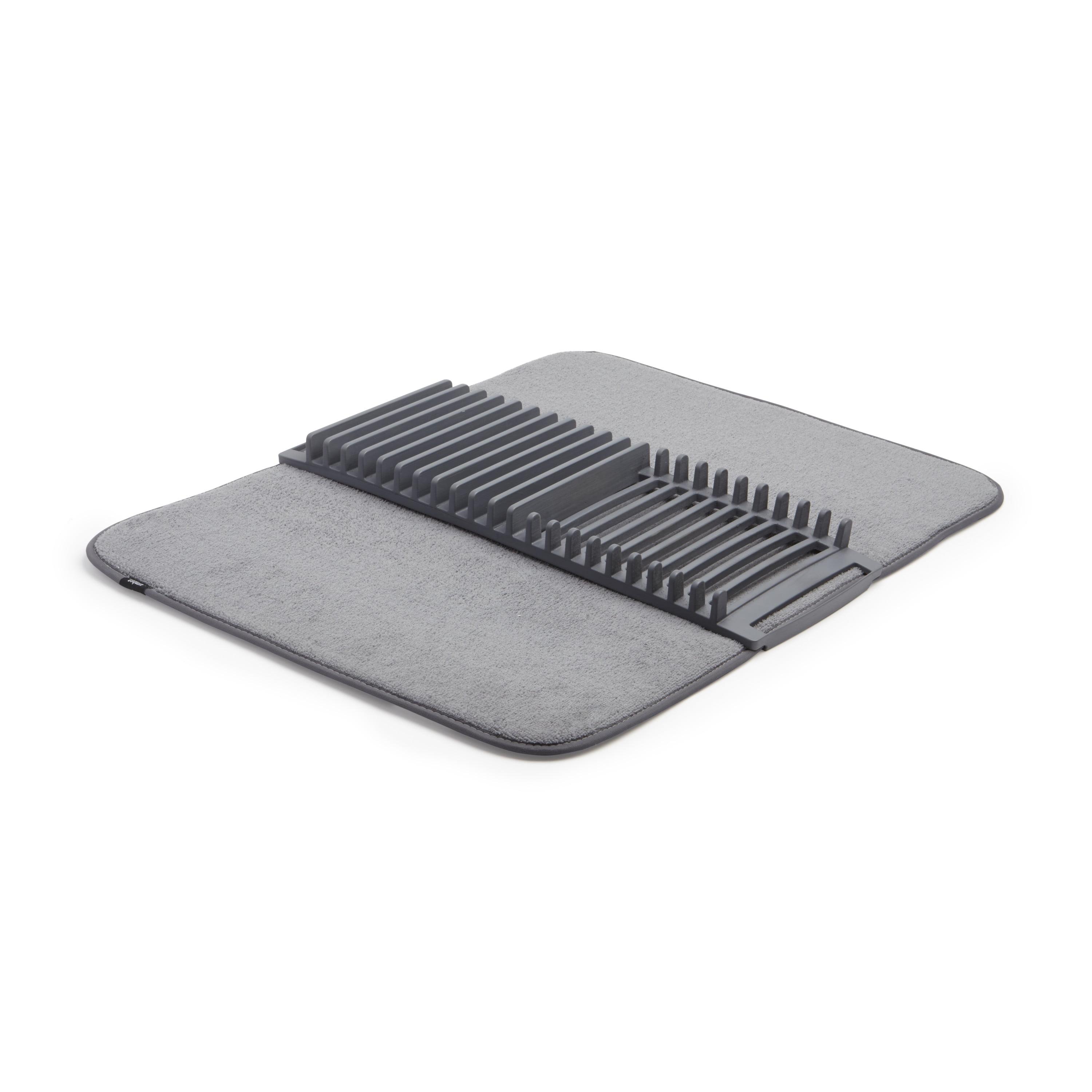 Charcoal Foldable Plastic Dish Drying Rack with Mat