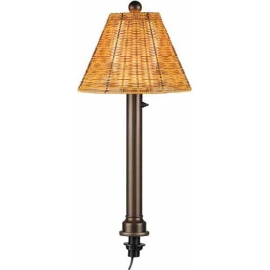 Umbrella Table Lamp 26784 with 2" mocha cream wicker and bronze tube body, straw linen shade fabric-Color:Walnut and Bronze