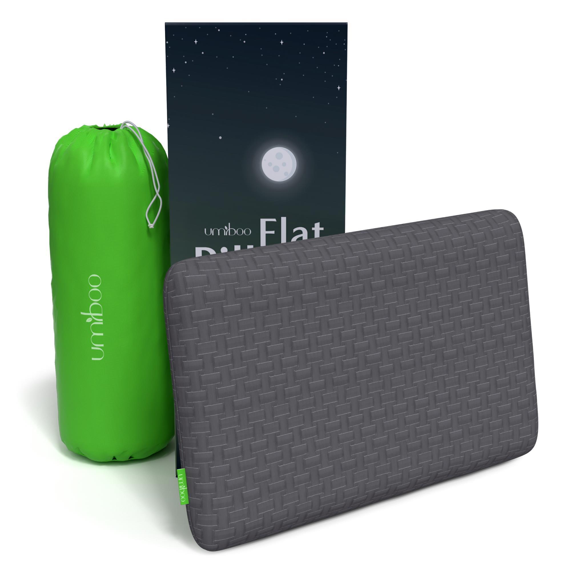 Umiboo by Focus Thin 2.5-Inch Memory Foam Pillow for Stomach and Back Sleepers 2-Pack (Gray)