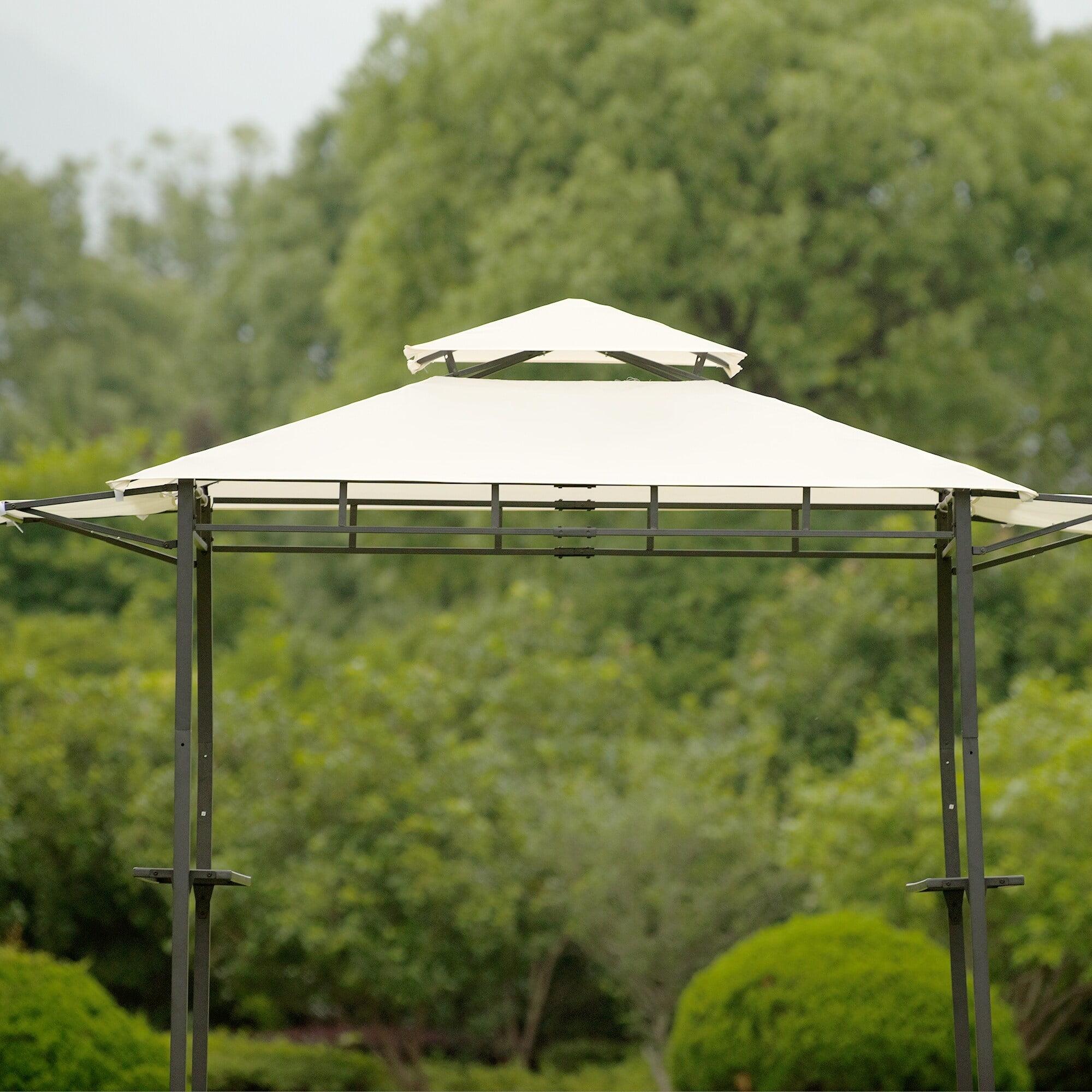 Beige Steel Double Tiered BBQ Grill Gazebo with Bar Counters