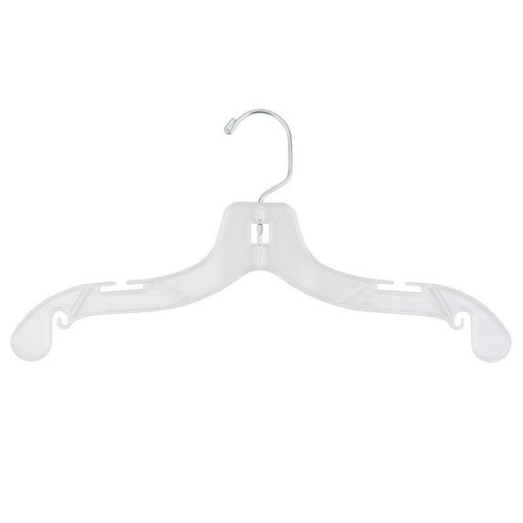 Unbranded 414 Clear Plastic Junior Dress Hangers, Swivel Metal Hook and Notches for Straps, Super Heavy Weight, 14" - (Pack of 100)