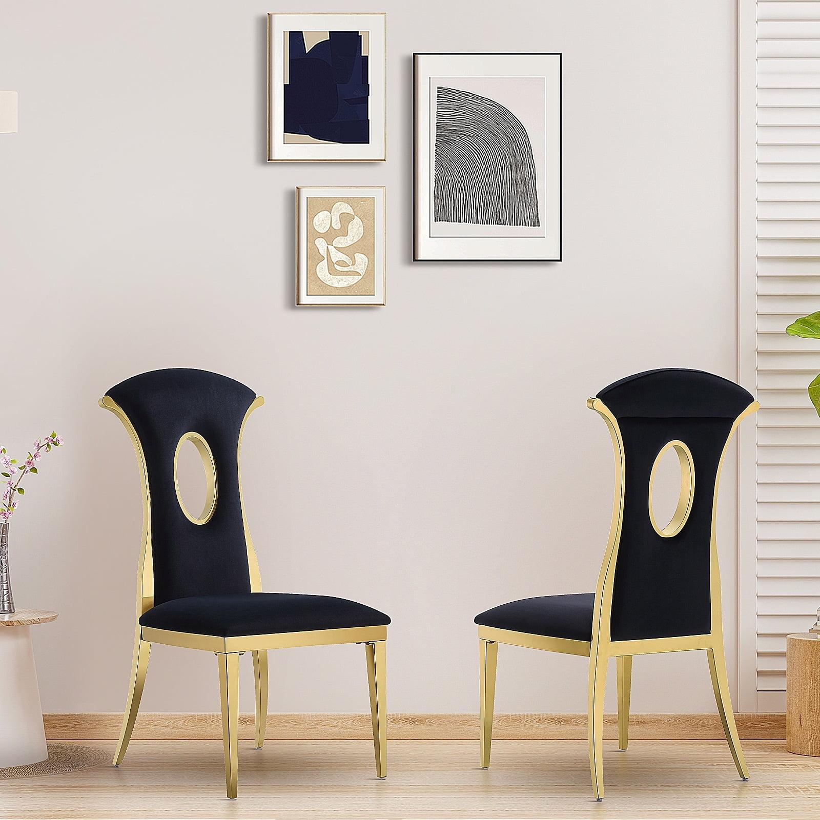 Black Velvet Upholstered Side Chair with Gold Metal Frame