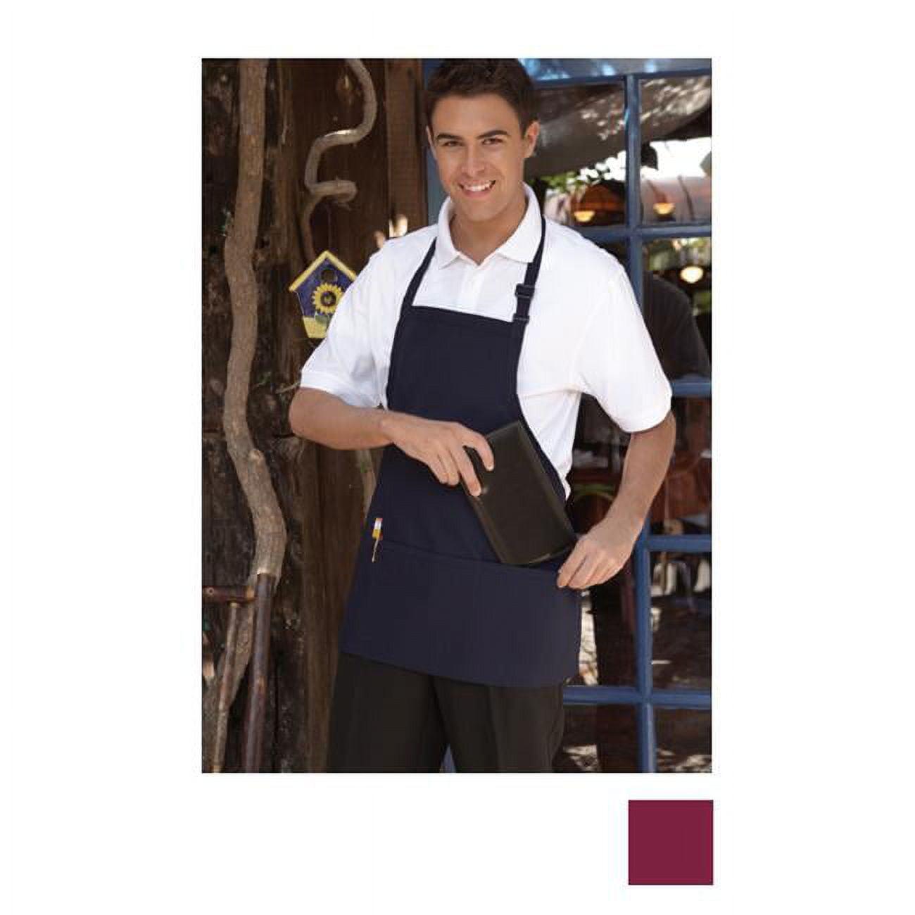 Burgundy Adjustable Unisex Cooking Bib Apron with Pockets