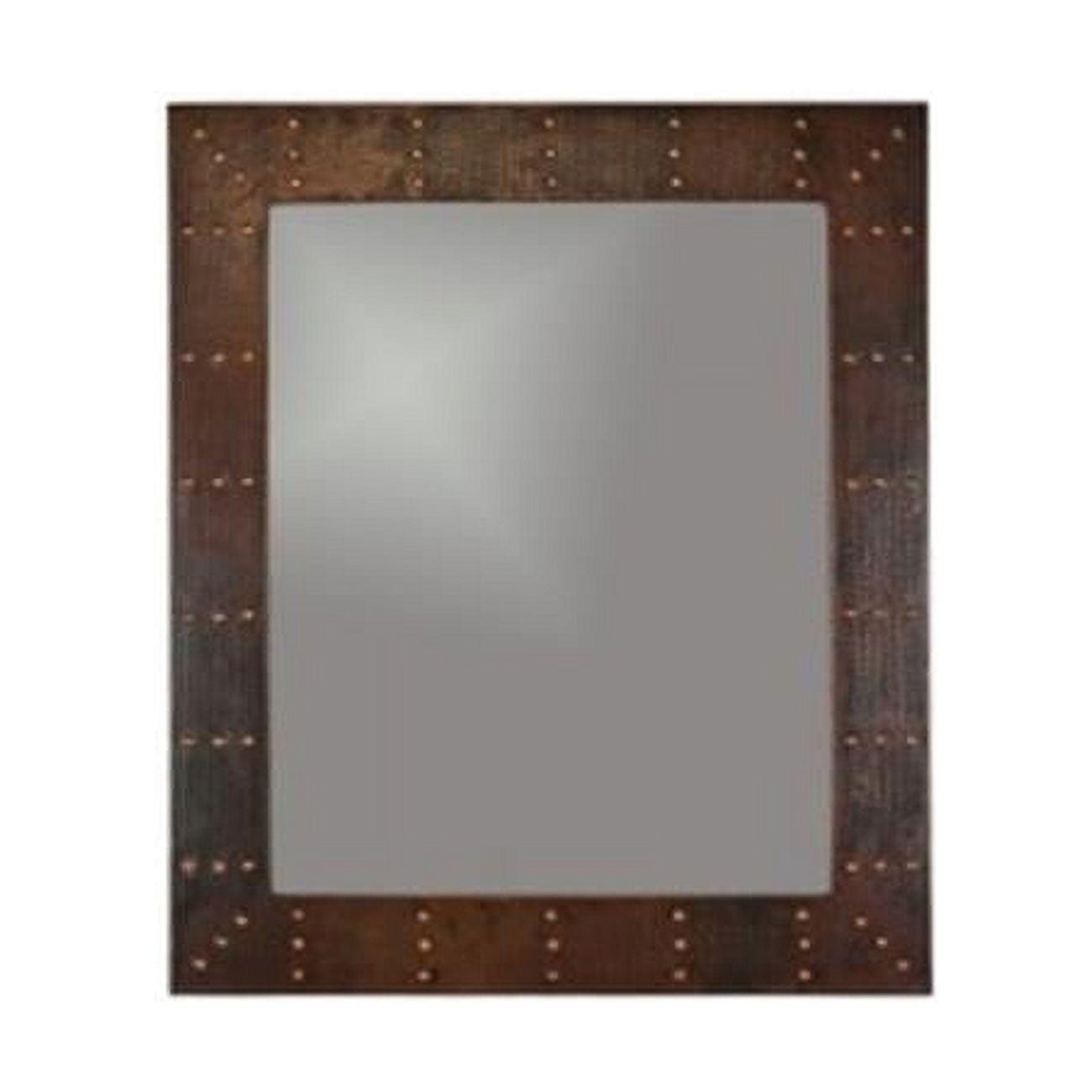 Rustic Hand Hammered 38" Copper-Finished Rectangular Wood Wall Mirror