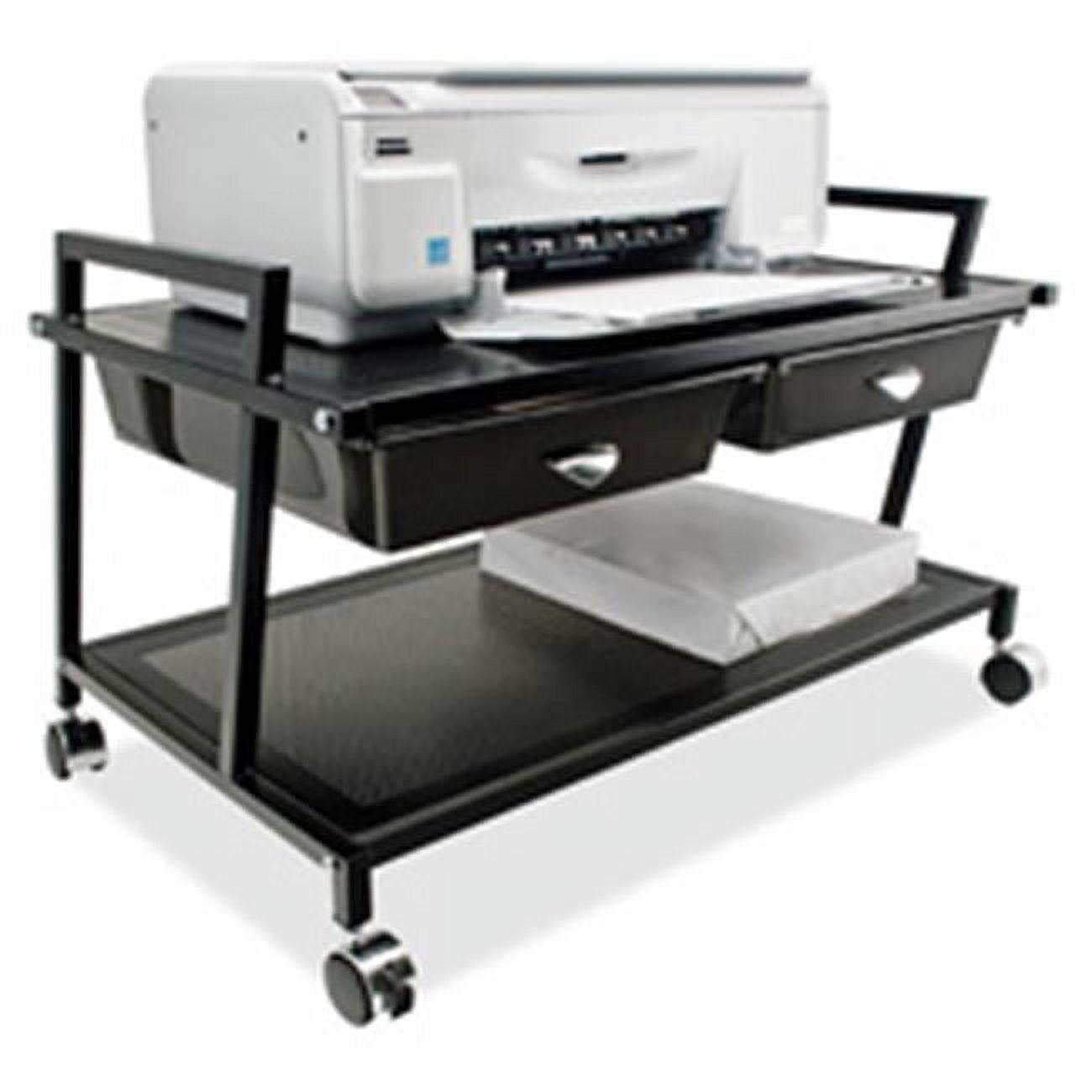 Black Steel Underdesk Machine Stand with Drawers and Casters