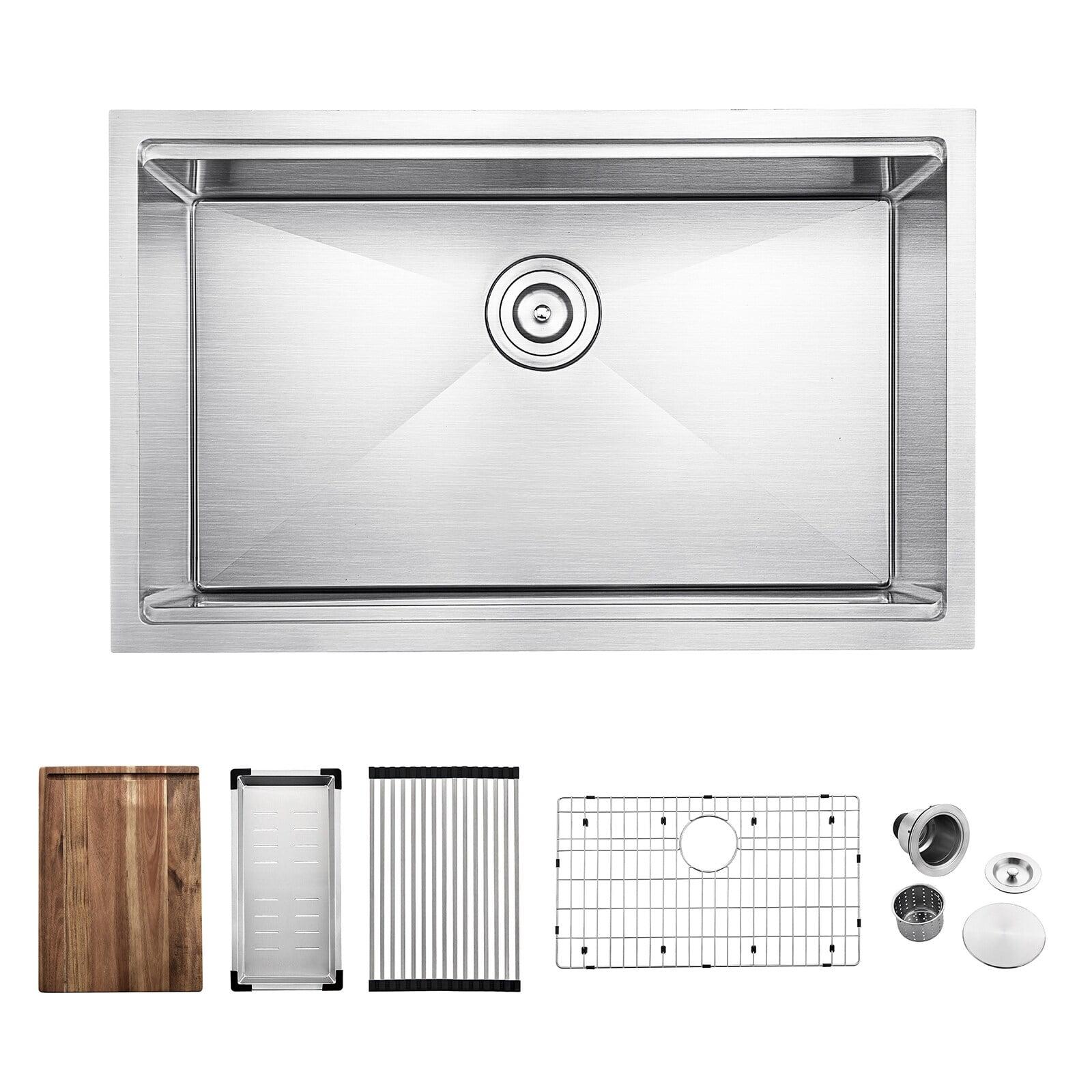 304 Stainless Steel 30 in. Single Bowl Undermount Workstation Kitchen Sink with Grid Cutting Board Colander Drying Rack Strainer