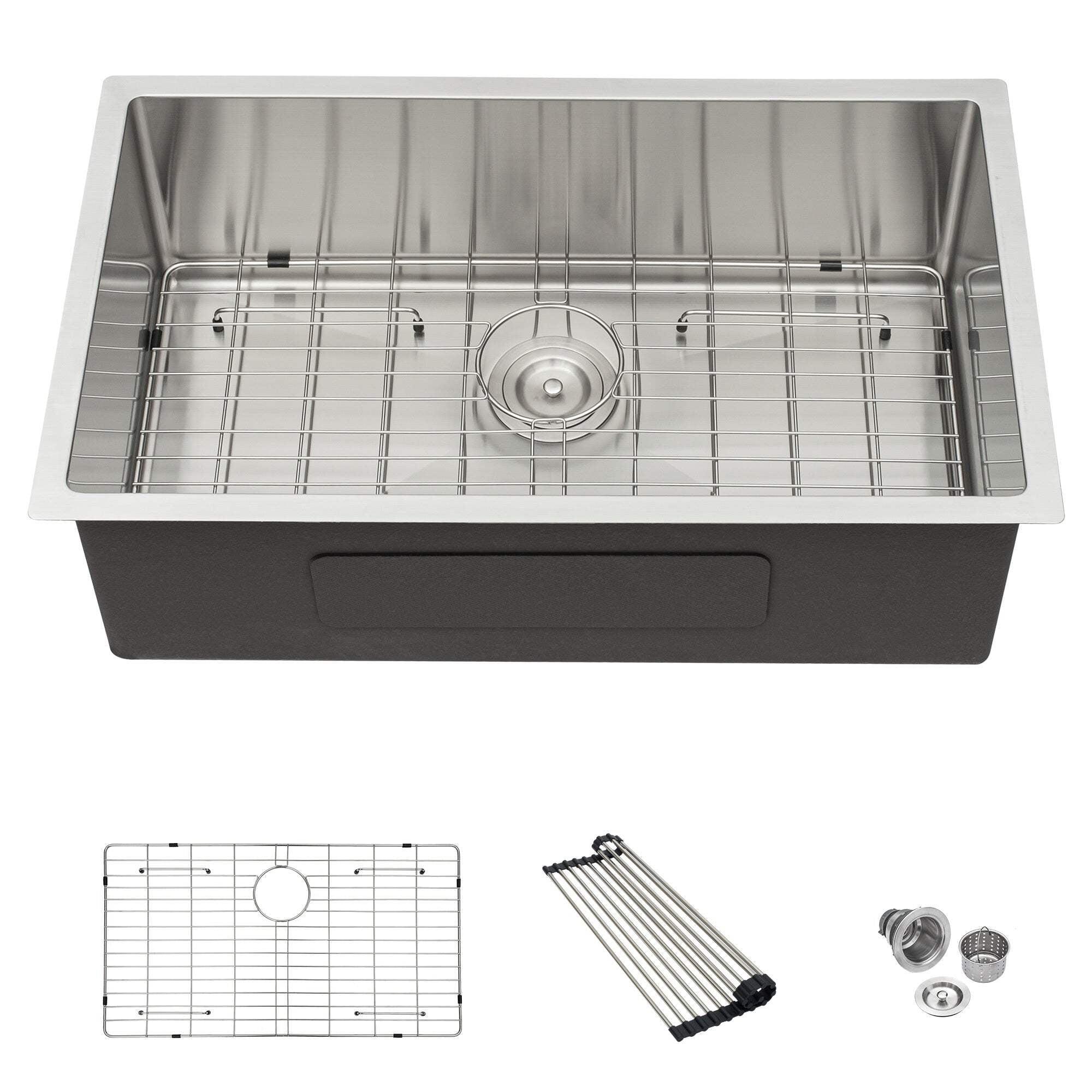 32" Brushed Nickel Stainless Steel Undermount Single Bowl Kitchen Sink