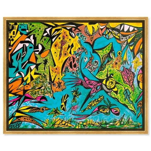 Undersea Canvas Bright Colorful Abstract Wall Art by Art Remedy, Gold Frame, 45" x 36"