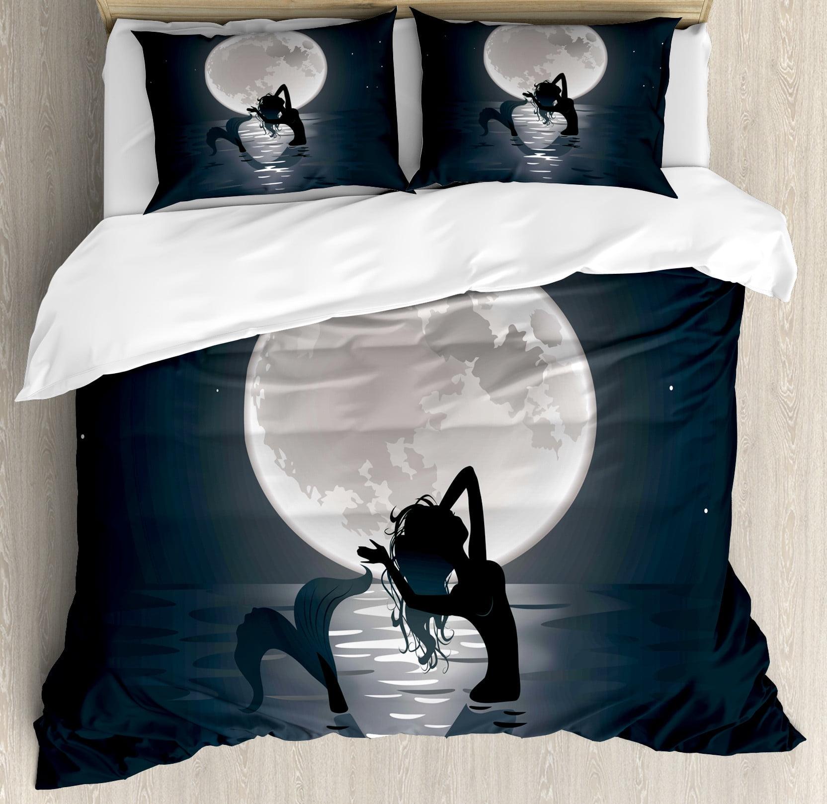 King Size Black Grey Mermaid Moonlight Duvet Cover Set