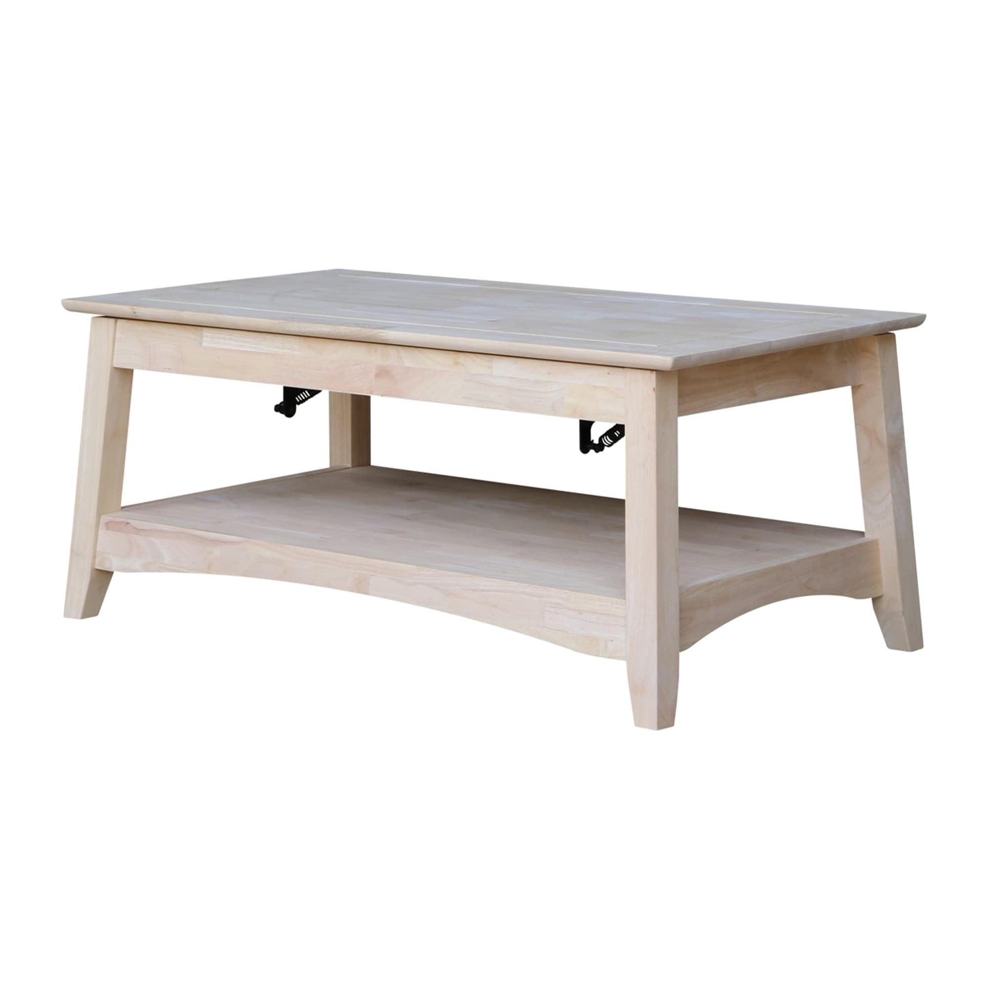 Solid Parawood Bombay Tall Lift-Top Coffee Table in Natural Finish