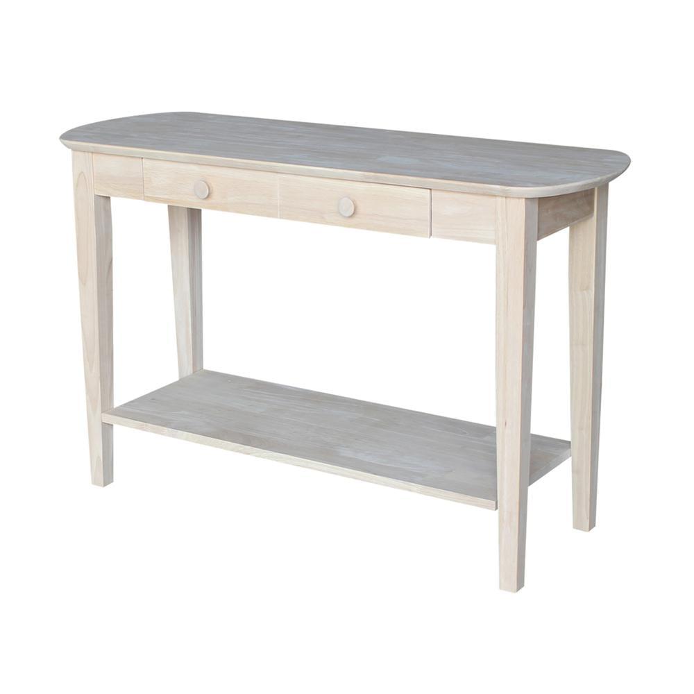 International Concepts Philips Oval Sofa Table Unfinished: Hardwood Accent Table with Drawer & Shelf