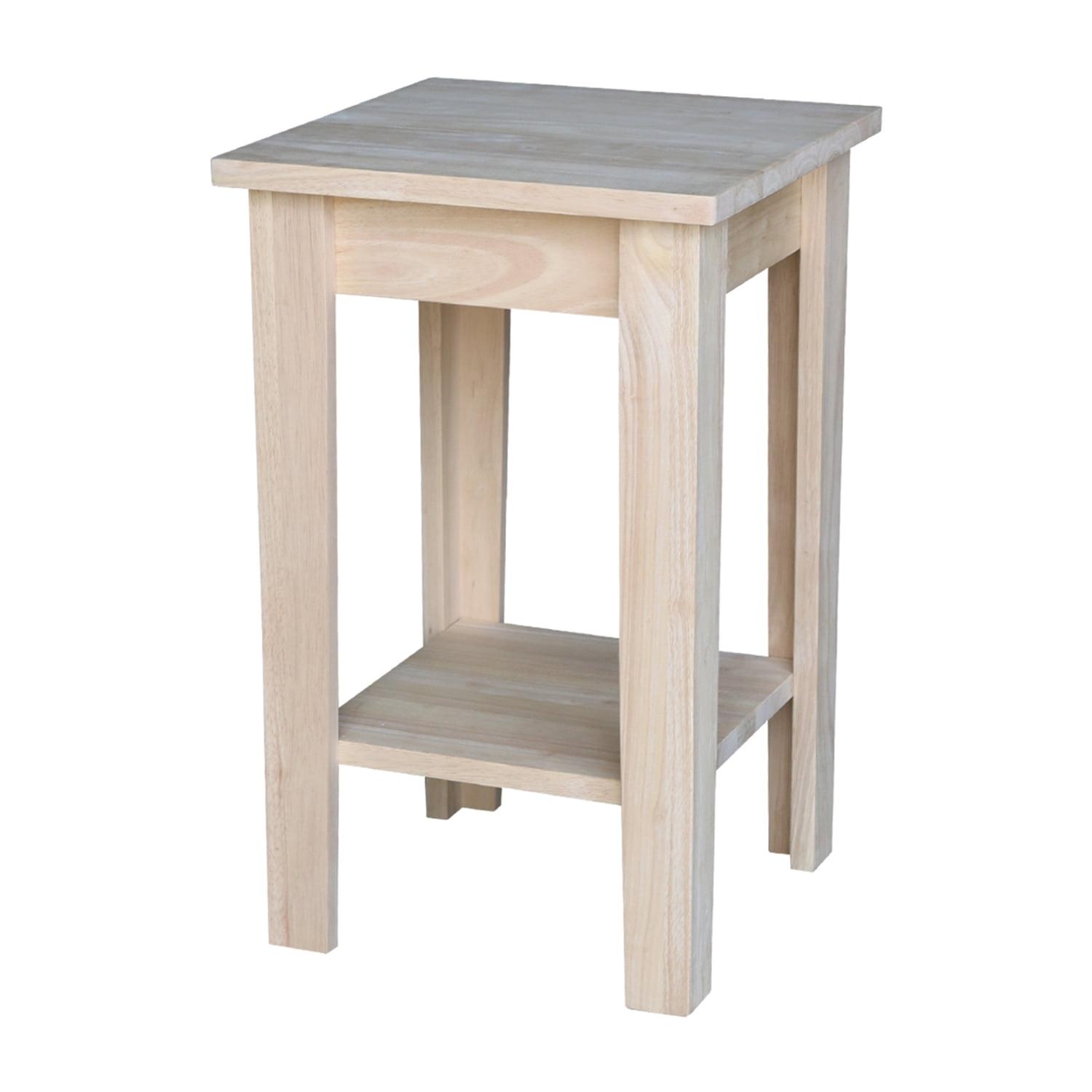 Unfinished Solid Parawood Shaker Plant Stand with Shelf