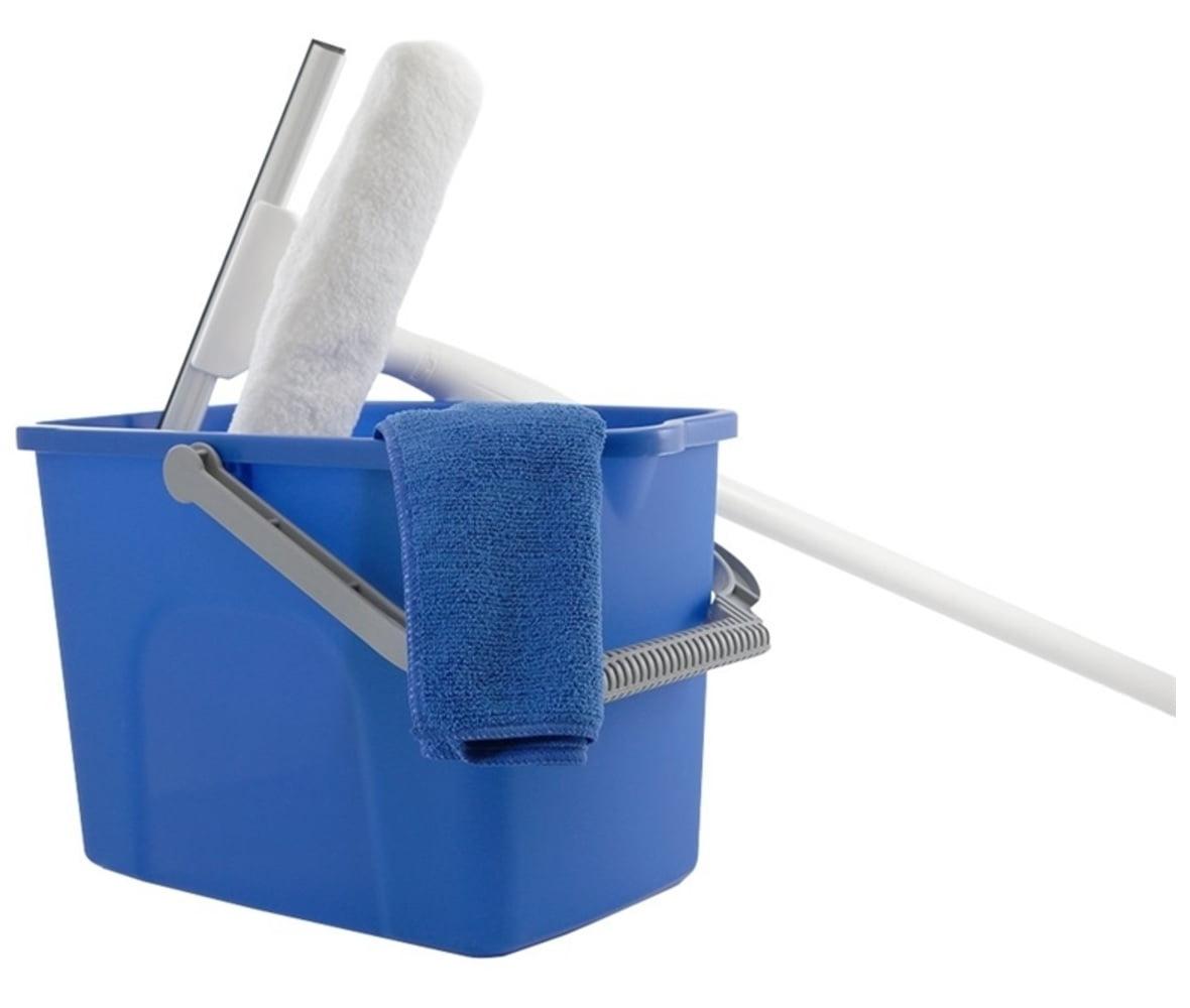 Blue Microfiber Window Cleaning Kit with Collapsible Pole and Bucket