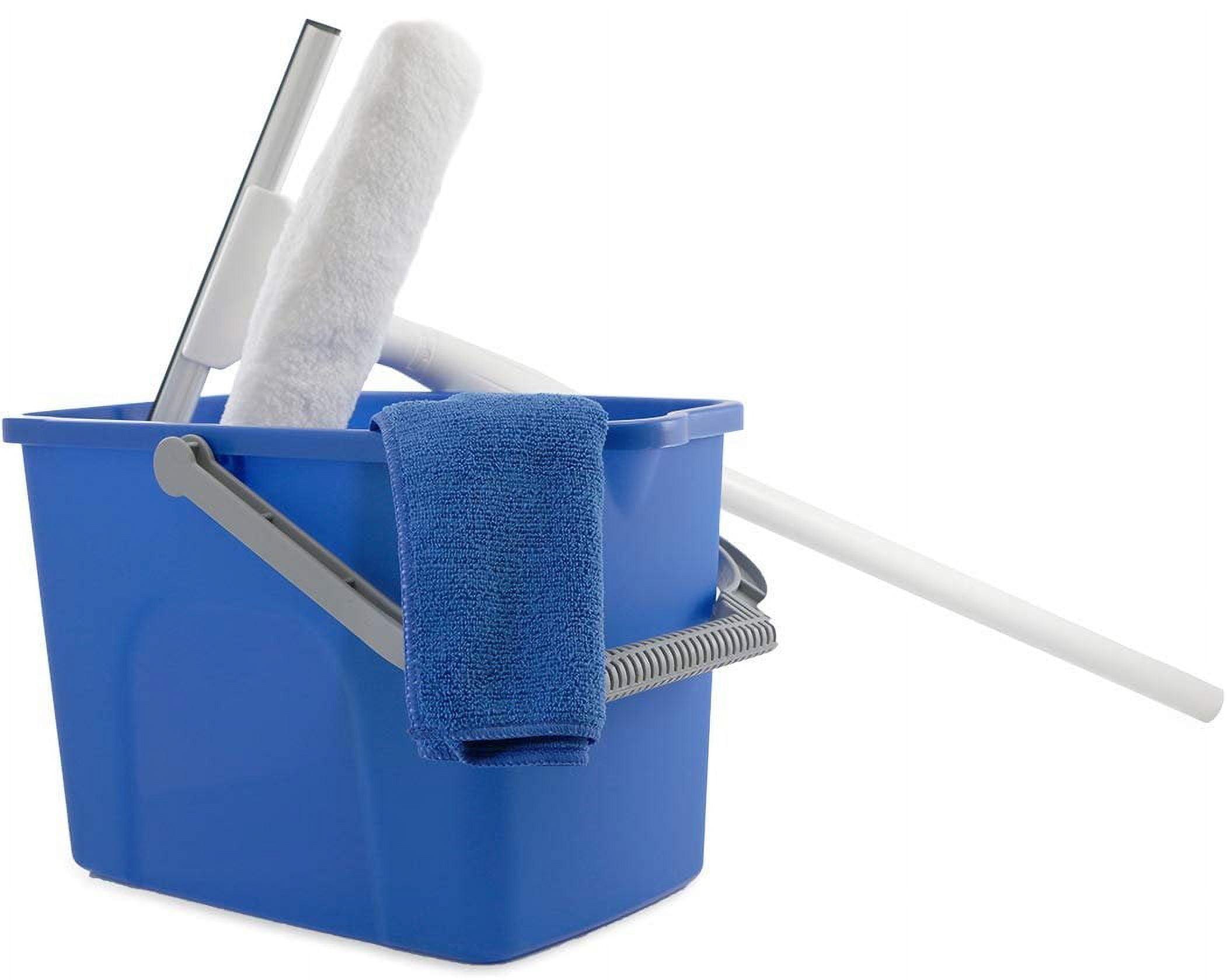 Blue Microfiber Window Cleaning Kit with Collapsible Pole and Bucket