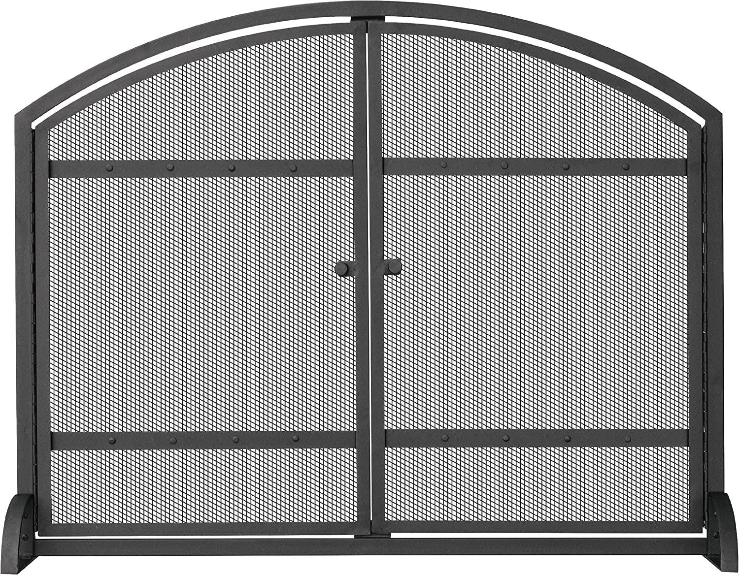 Black Wrought Iron Single Panel Fireplace Screen with Doors