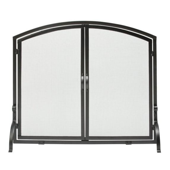 UniFlame Single Panel Black Wrought Iron Screen with Doors