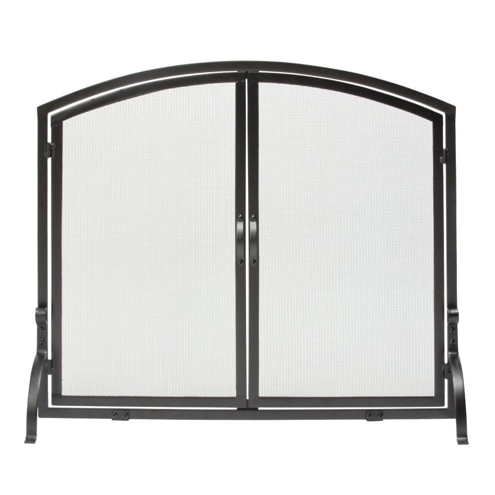 Medium Black Wrought Iron Single Panel Fireplace Screen with Doors