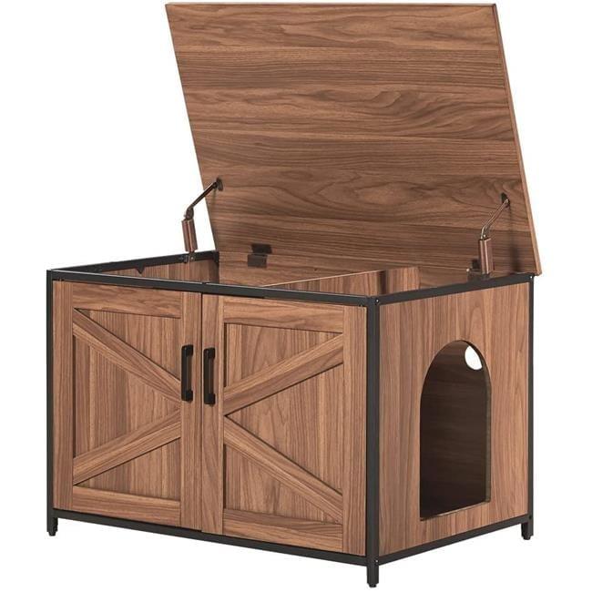 UniPaws  Cat Litter Box Enclosure with Frame Open Top -  Walnut