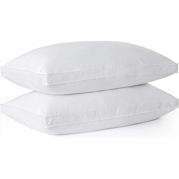 Unikome Goose Down Feather Gusseted Bed Pillows, Pillows Standard Size Set of 2, 100% Soft Cotton Cover, Pillow for Back, Stomach or Side Sleepers