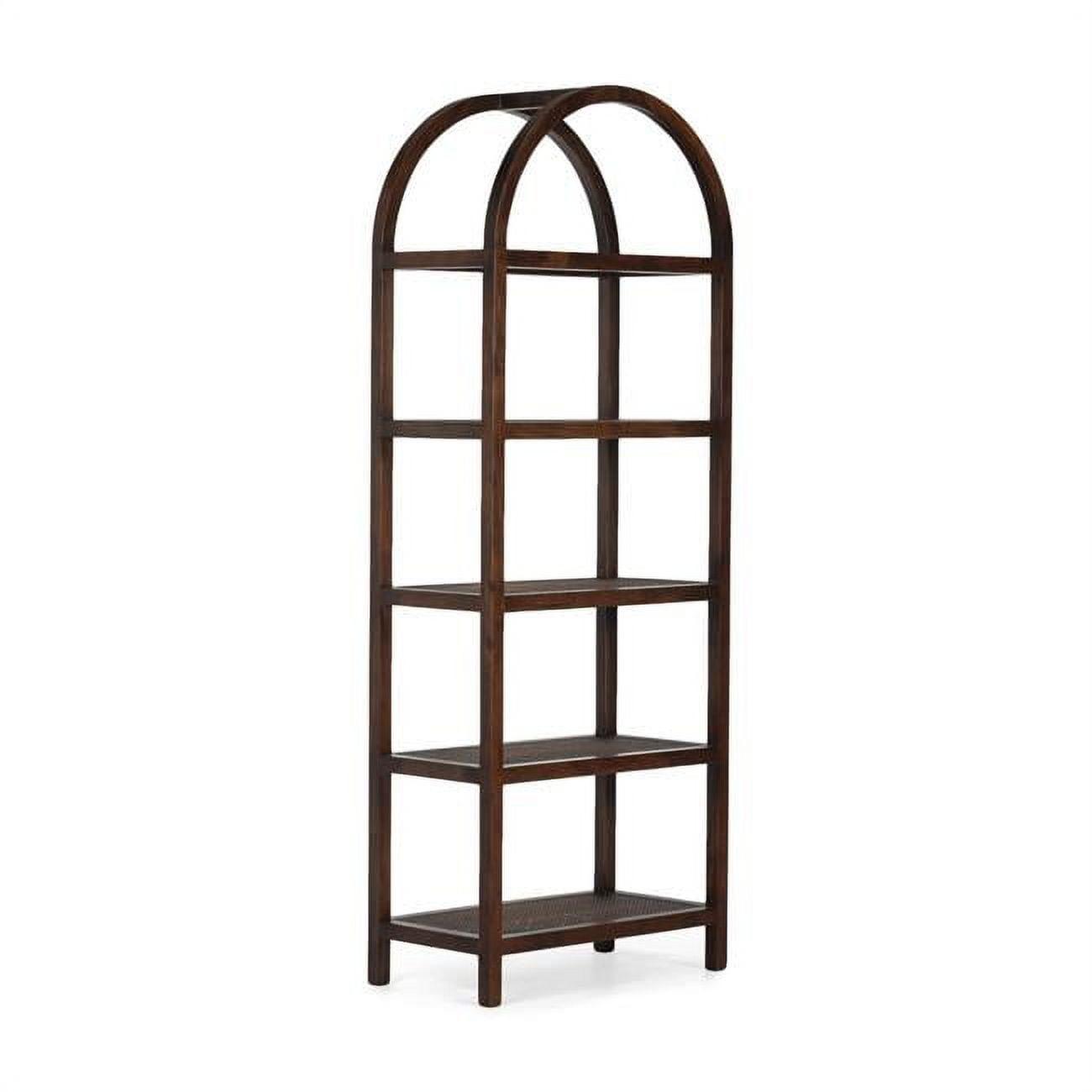 Bohemian Acacia and Woven Cane 5-Tier Etagere Bookcase