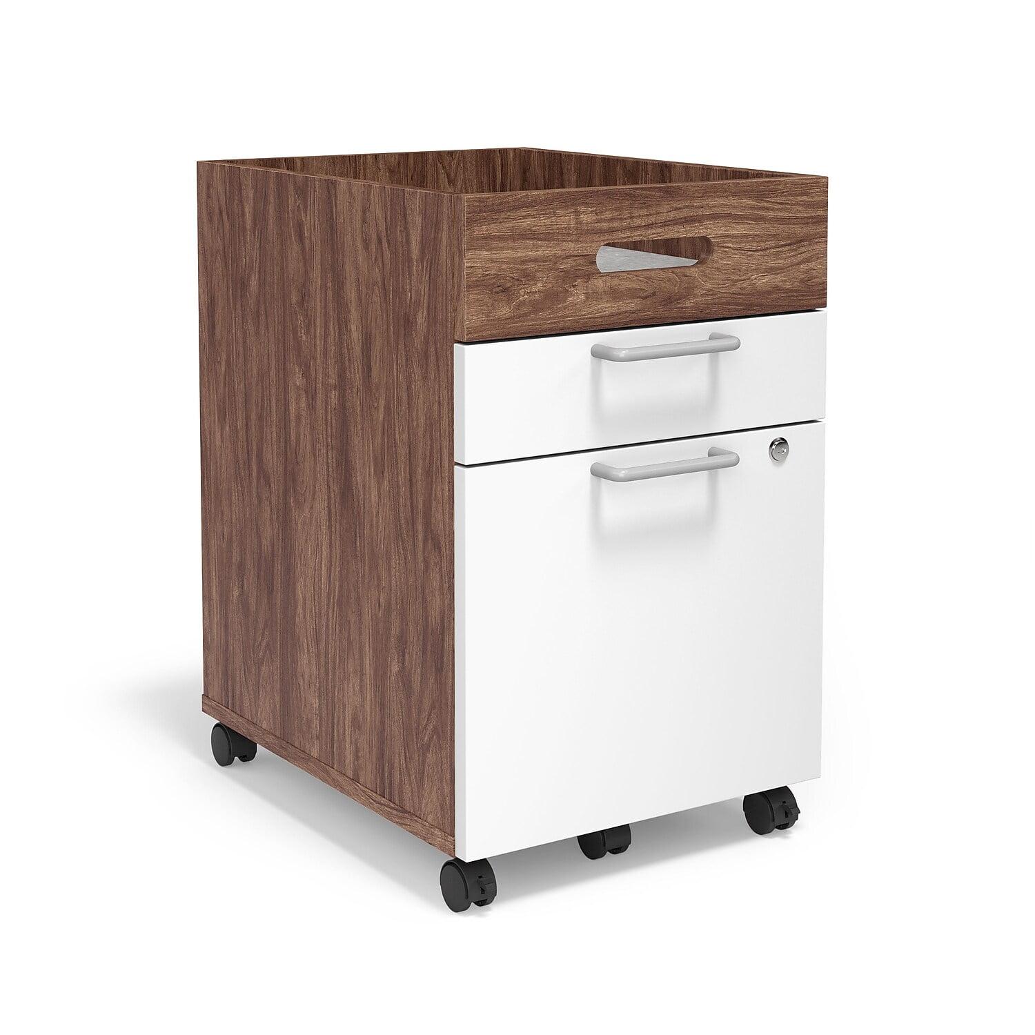 Espresso and White Mobile 2-Drawer Lockable Pedestal File Cabinet