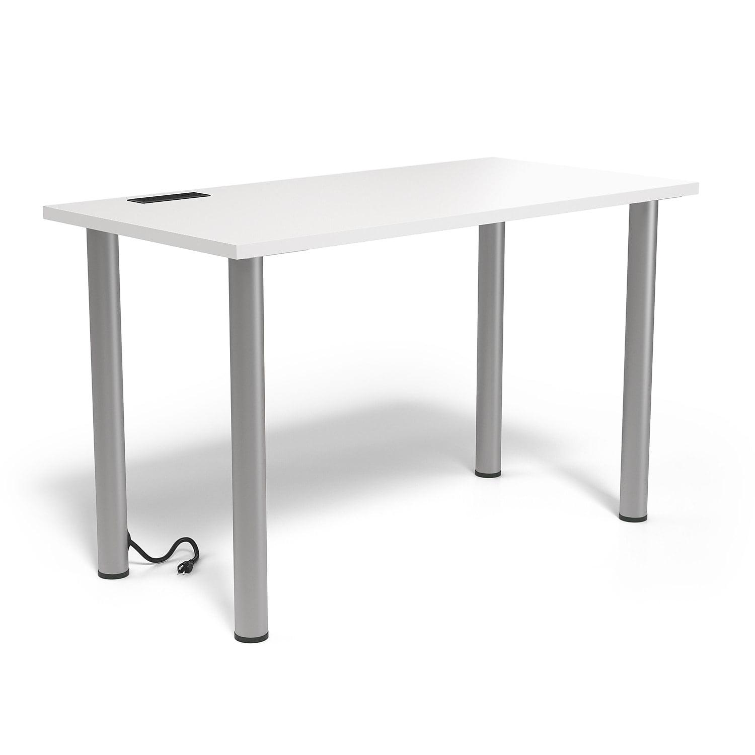 White Wood Writing Desk with USB and Power Outlet