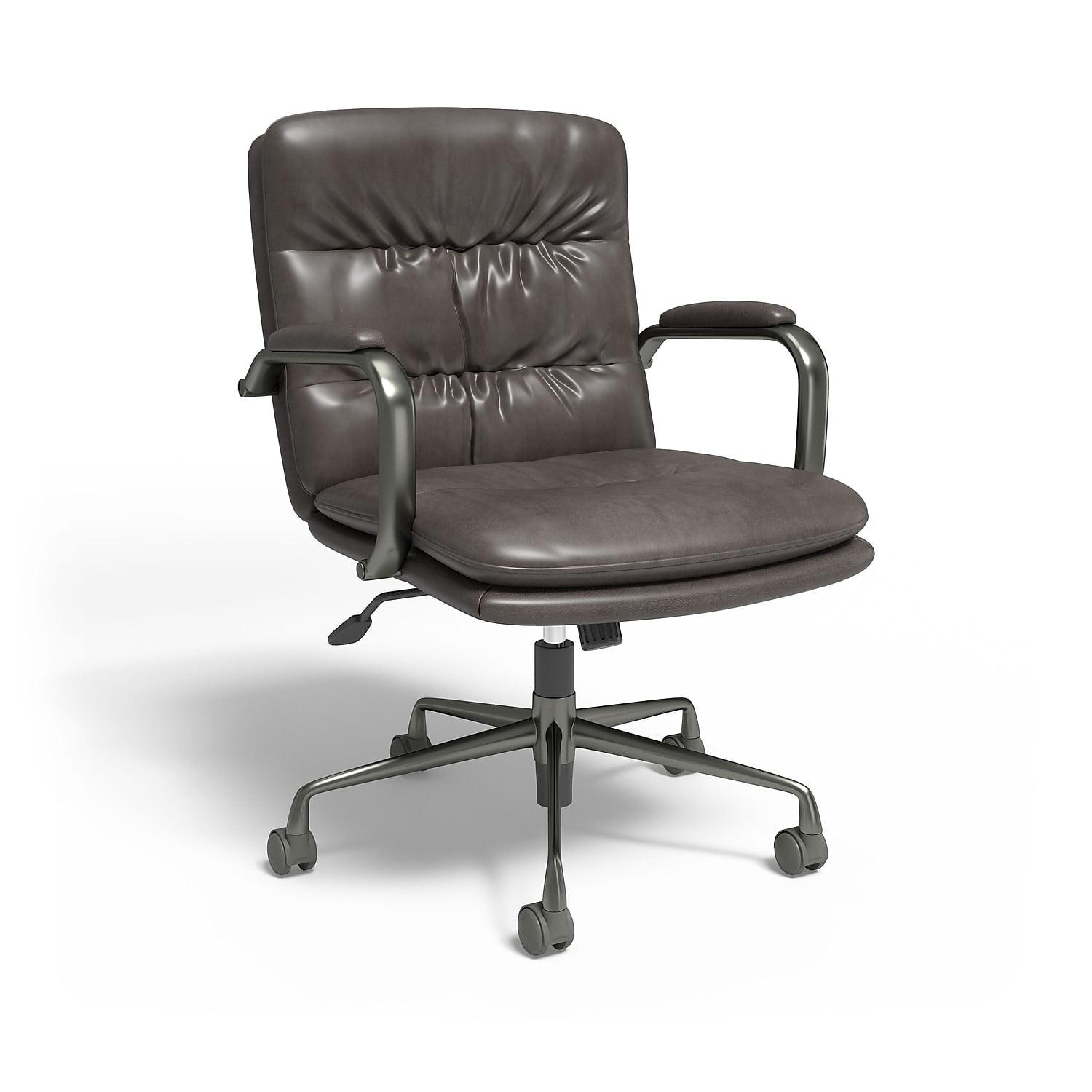 Gray Bonded Leather Swivel Manager Chair with Padded Armrests